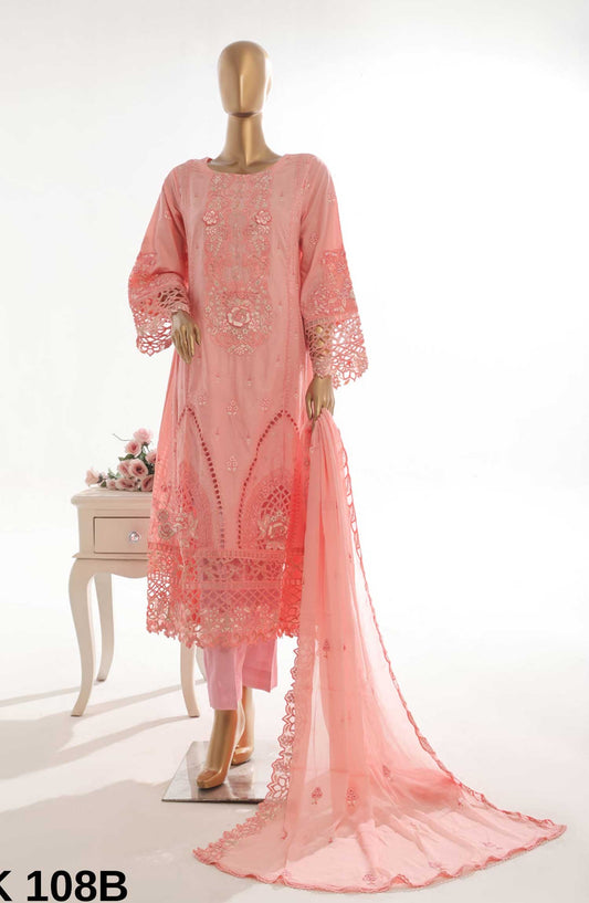 Bin Saeed Embroidered Lawn Stitched 3 Piece Frock - SMK 108B - BS25LF - Pink - Summer Collection