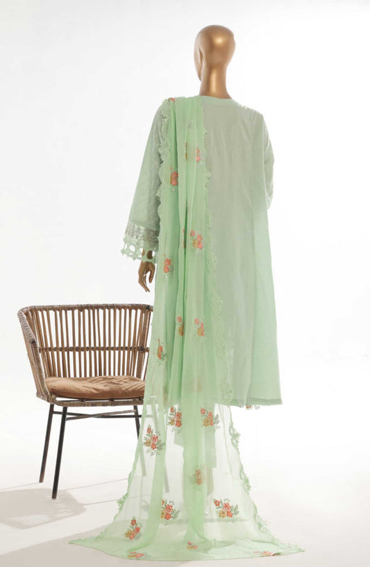 Bin Saeed Embroidered Lawn Stitched 3 Piece Frock - SMK 113B - BS25LF - Pista Green - Summer Collection
