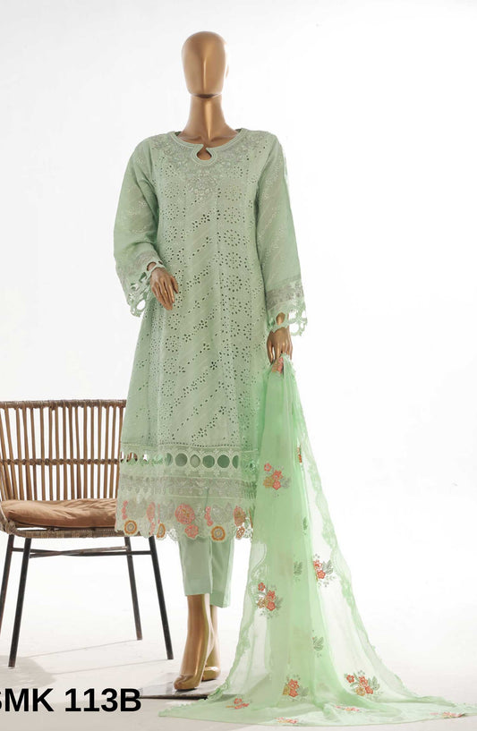 Bin Saeed Embroidered Lawn Stitched 3 Piece Frock - SMK 113B - BS25LF - Pista Green - Summer Collection