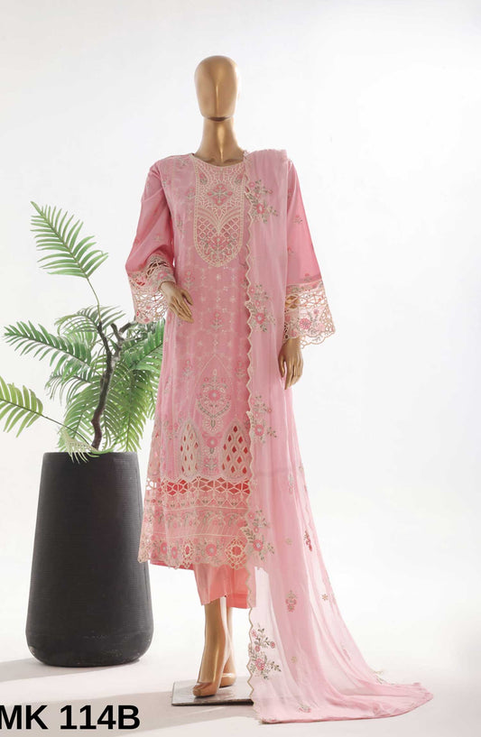 Bin Saeed Embroidered Lawn Stitched 3 Piece Frock - SMK 114B - BS25LF - Pink - Summer Collection