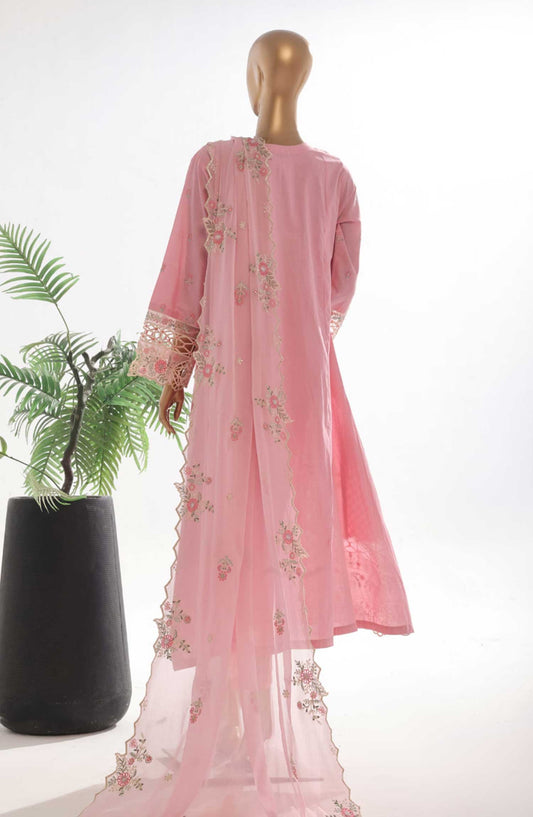 Bin Saeed Embroidered Lawn Stitched 3 Piece Frock - SMK 114B - BS25LF - Pink - Summer Collection