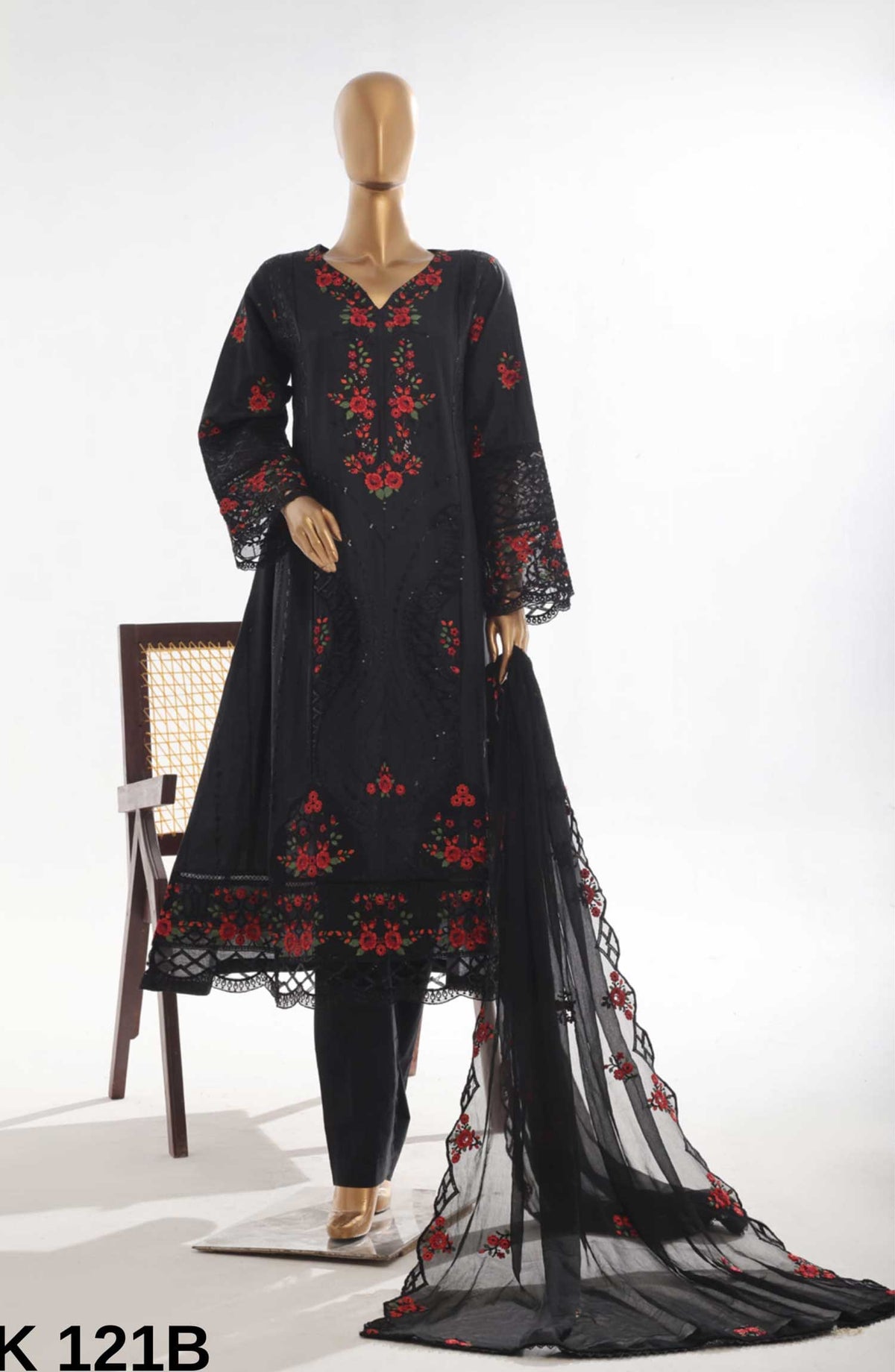 Bin Saeed Embroidered Lawn Stitched 3 Piece Frock - SMK 121B - BS25LF - Black - Summer Collection
