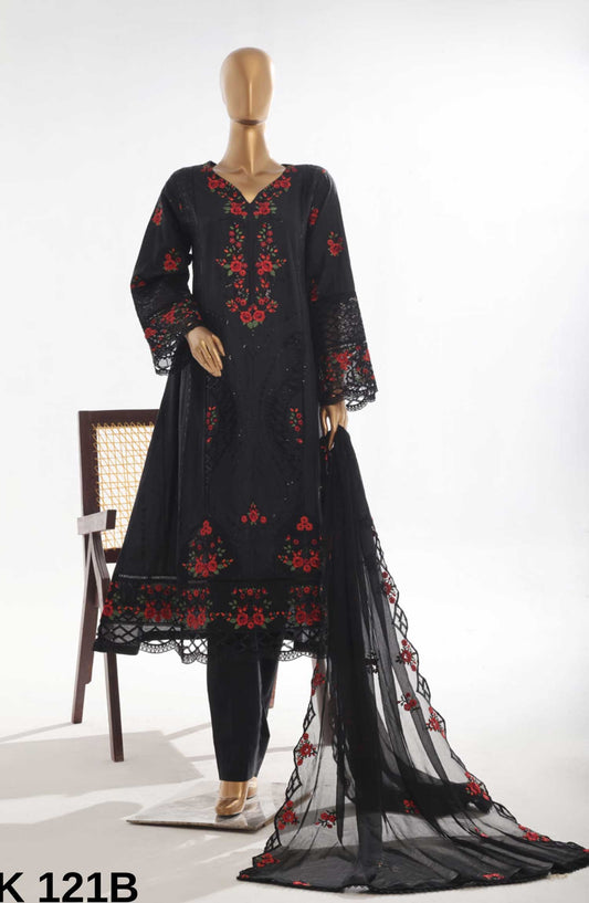 Bin Saeed Embroidered Lawn Stitched 3 Piece Frock - SMK 121B - BS25LF - Black - Summer Collection