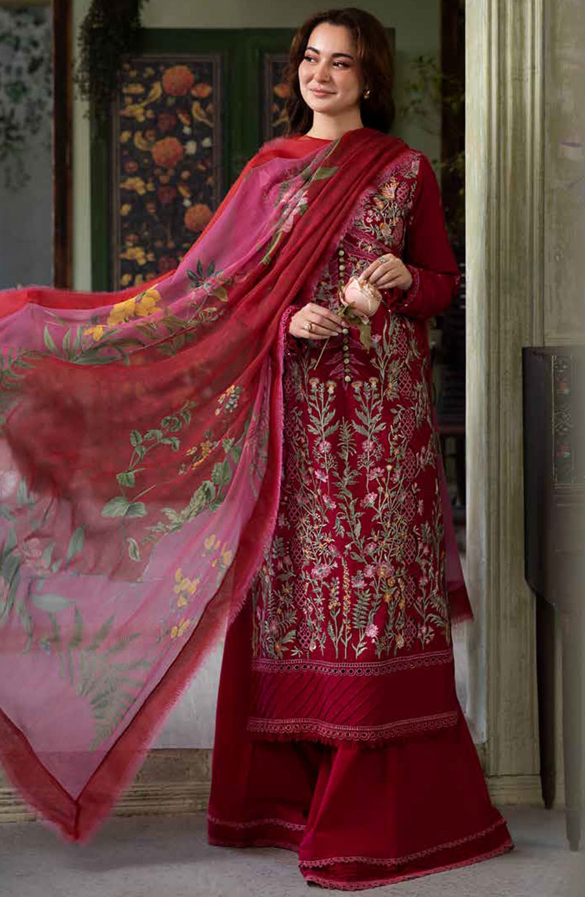 Vital by Sobia Nazir Embroidered Lawn Unstitched 3 Piece Suit - D-09 B - SN25VTV2 - Red - Summer Collection