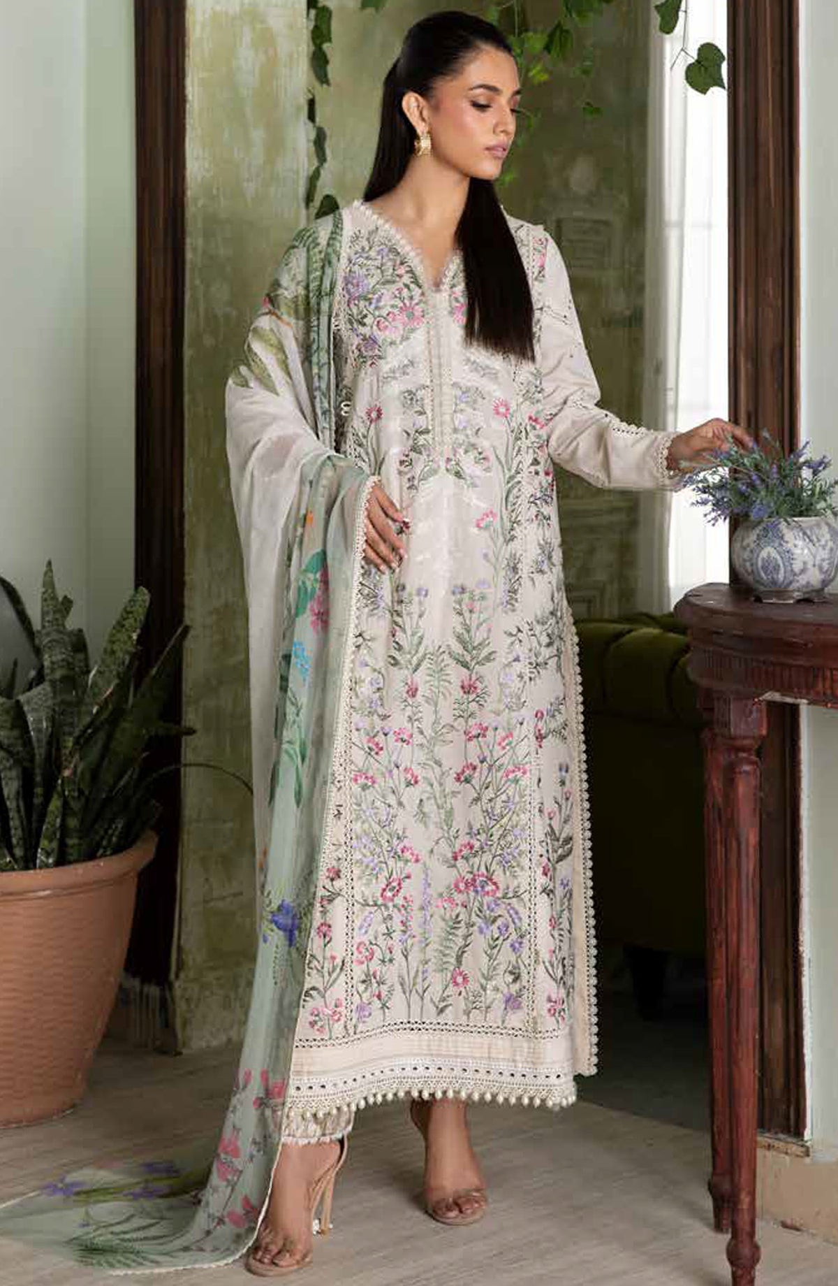 Vital by Sobia Nazir Embroidered Lawn Unstitched 3 Piece Suit - D-09 A - SN25VTV2 - White - Summer Collection