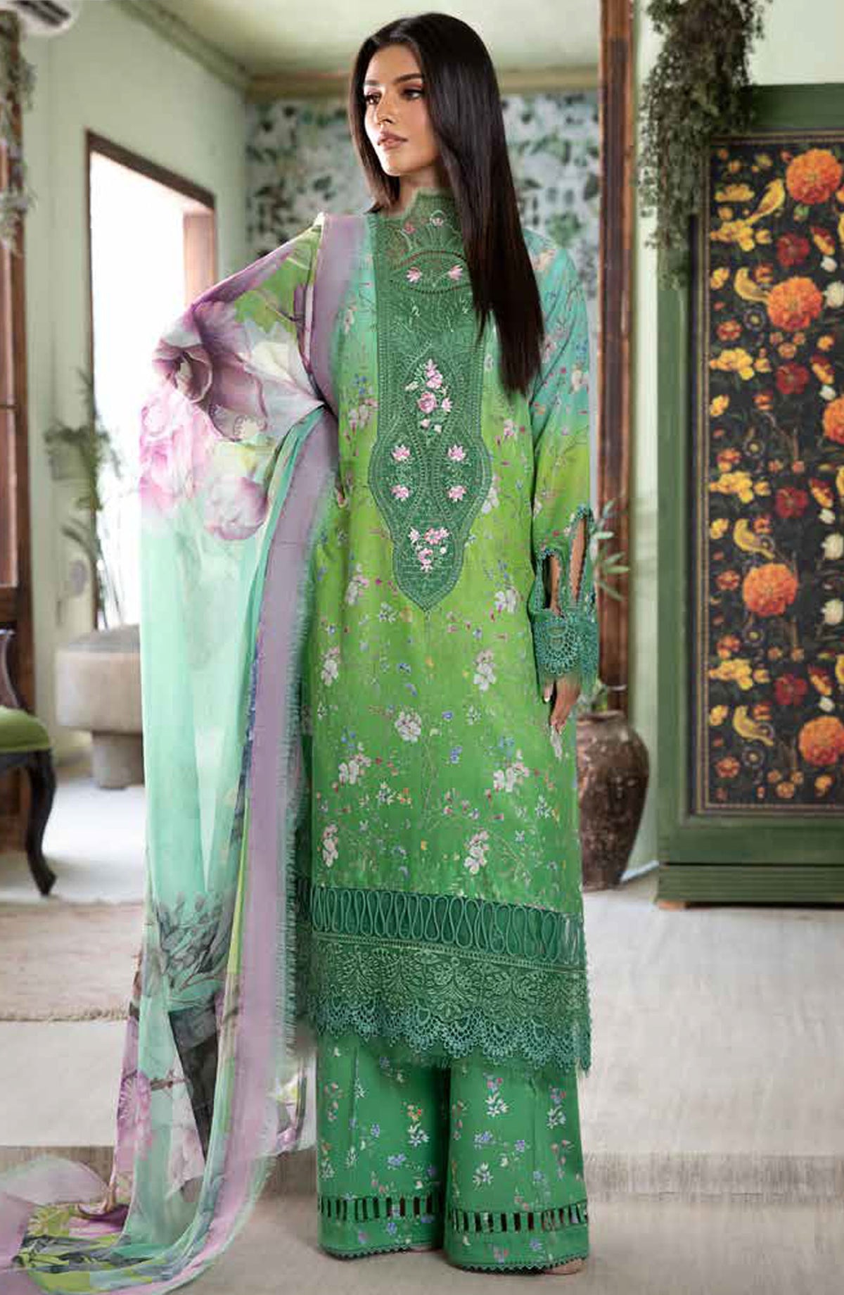 Vital by Sobia Nazir Embroidered Lawn Unstitched 3 Piece Suit - D-08 B - SN25VTV2 - Green - Summer Collection