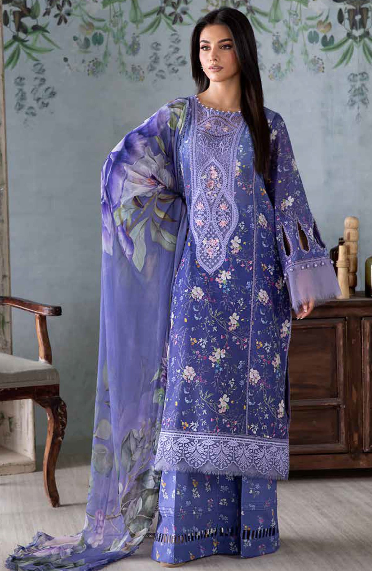 Vital by Sobia Nazir Embroidered Lawn Unstitched 3 Piece Suit - D-08 A - SN25VTV2 - Blue - Summer Collection