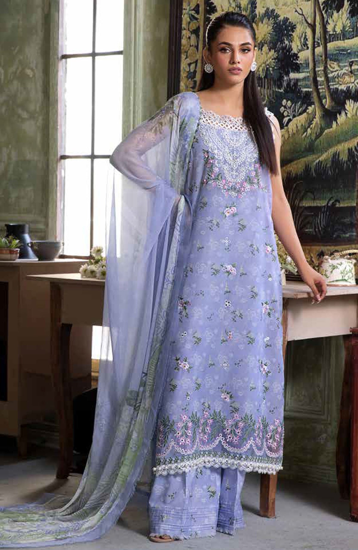 Vital by Sobia Nazir Embroidered Lawn Unstitched 3 Piece Suit - D-07 A - SN25VTV2 - Blue - Summer Collection