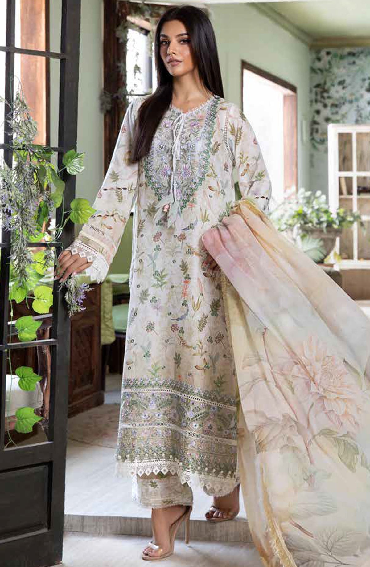 Vital by Sobia Nazir Embroidered Lawn Unstitched 3 Piece Suit - D-06 B - SN25VTV2 - White - Summer Collection