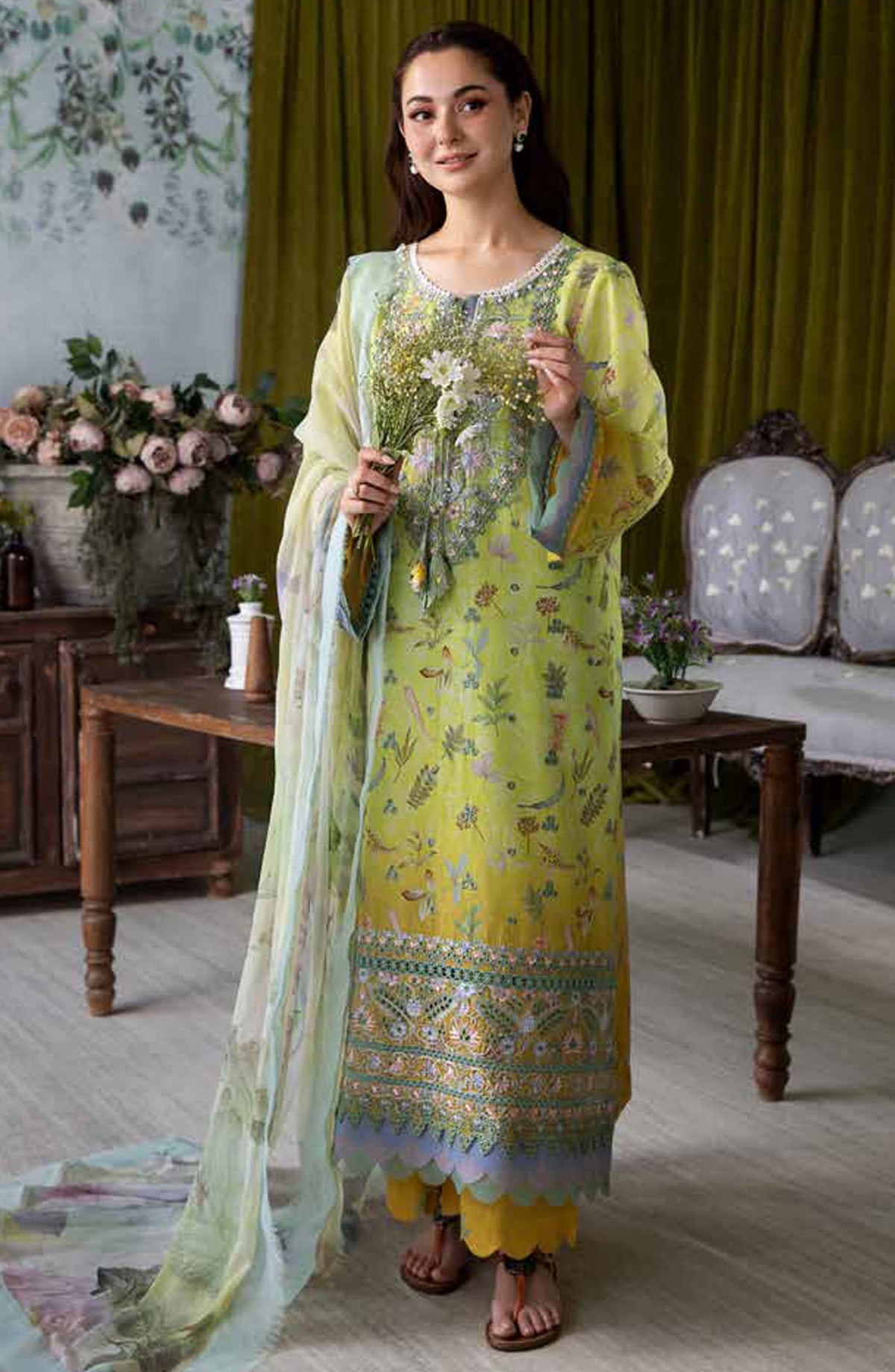 Vital by Sobia Nazir Embroidered Lawn Unstitched 3 Piece Suit - D-06 A - SN25VTV2 - Yellow - Summer Collection