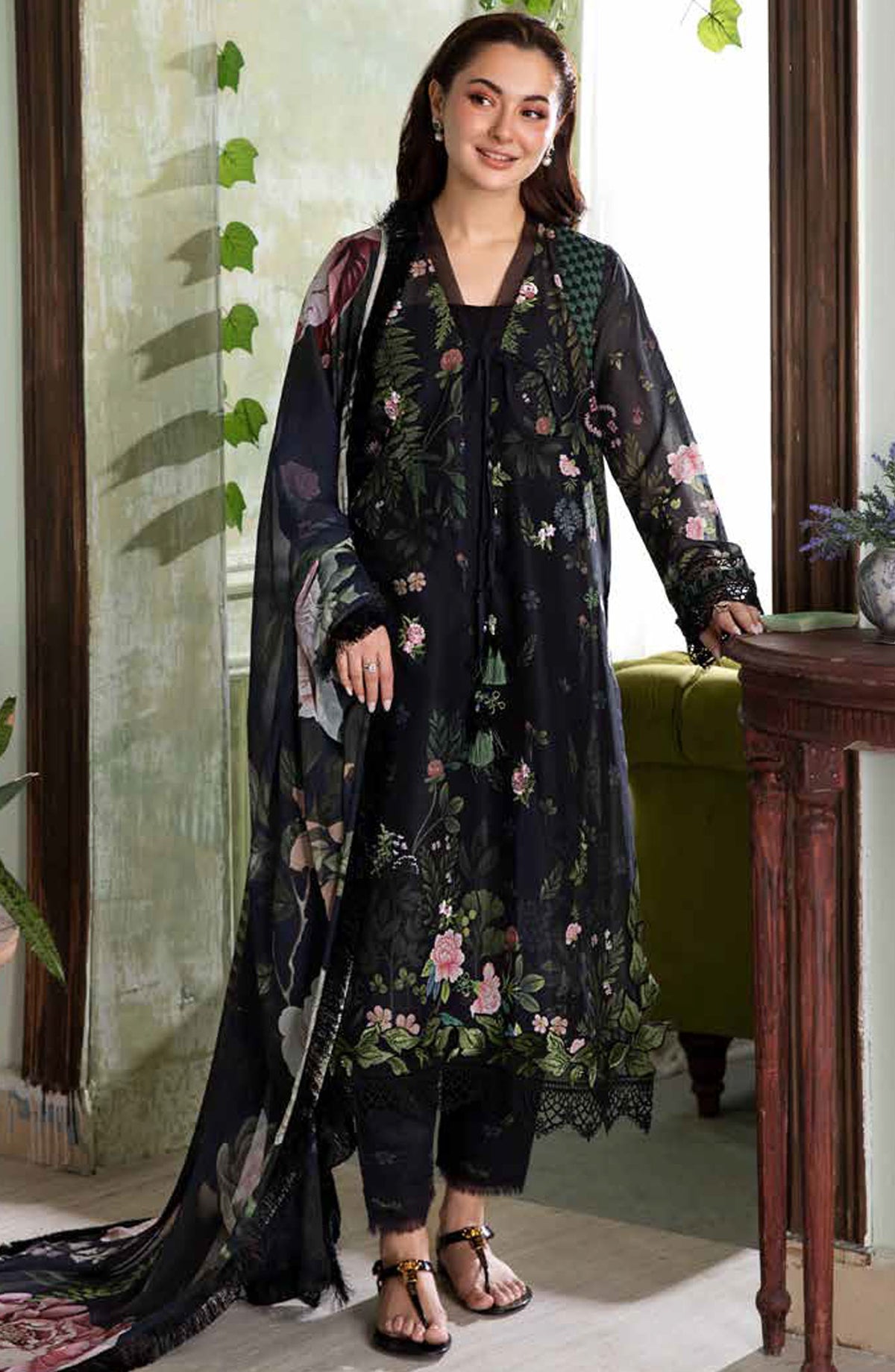 Vital by Sobia Nazir Embroidered Lawn Unstitched 3 Piece Suit - D-05 A - SN25VTV2 - Black - Summer Collection