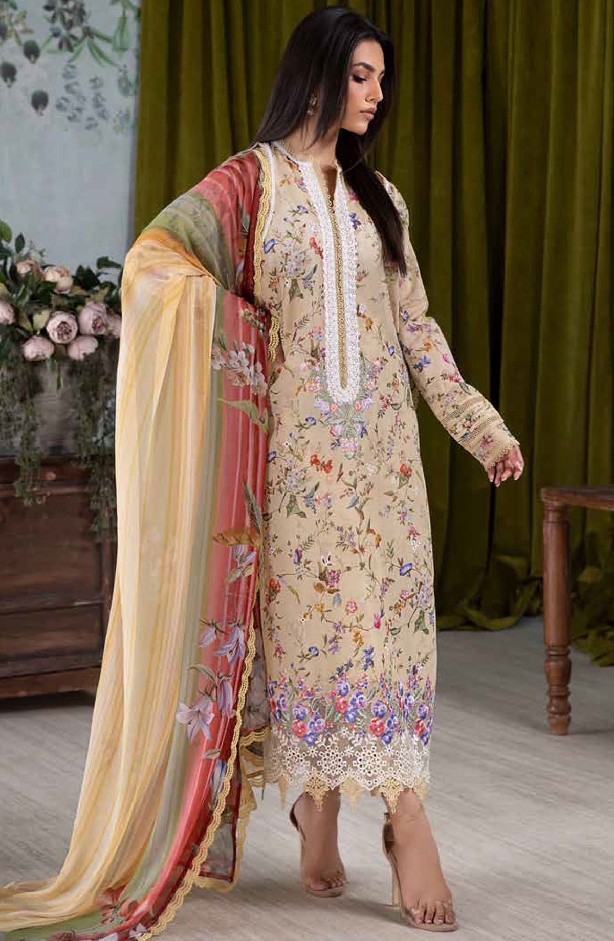 Vital by Sobia Nazir Embroidered Lawn Unstitched 3 Piece Suit - D-03 A - SN25VTV2 - Yellow - Summer Collection