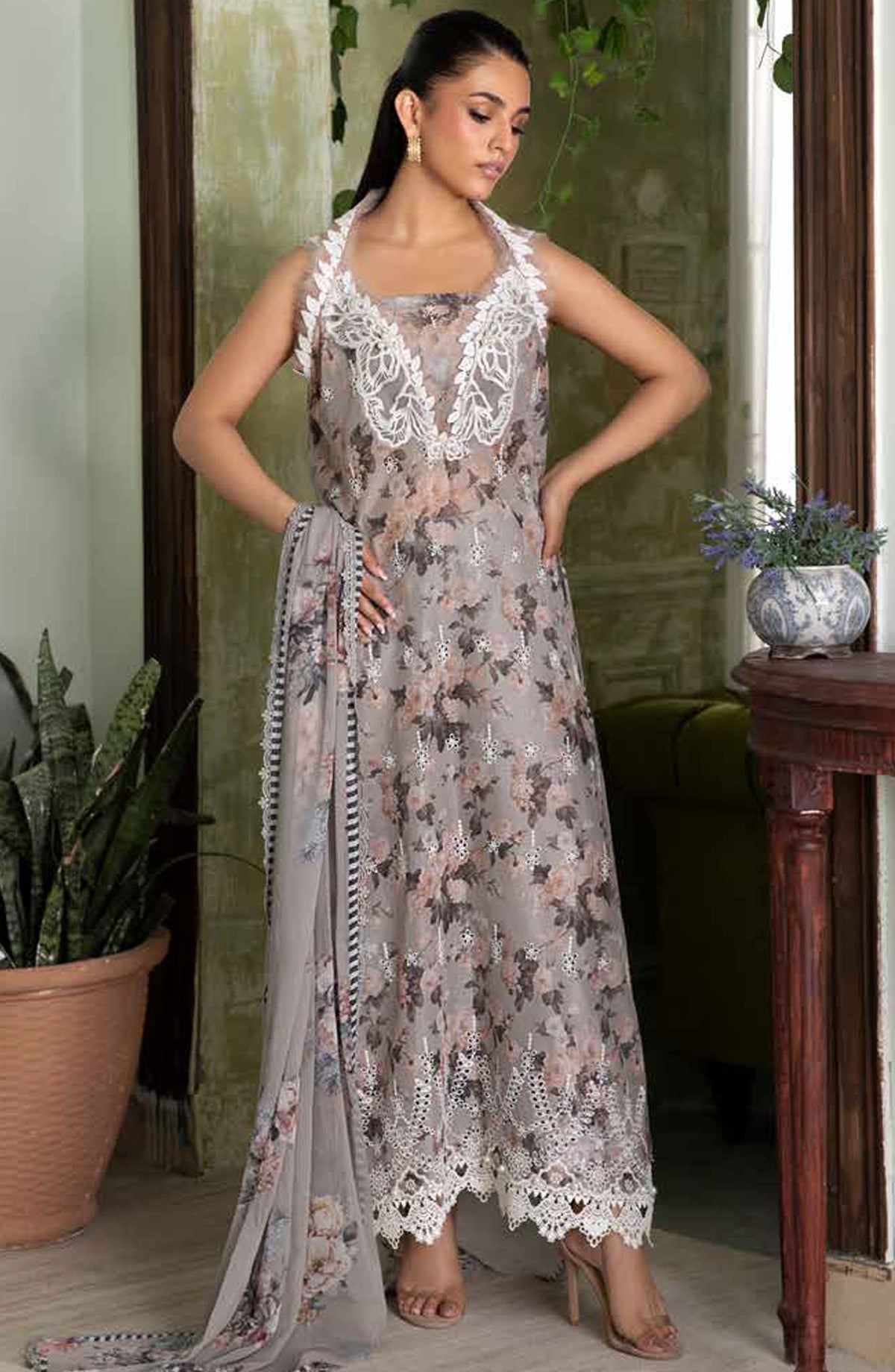 Vital by Sobia Nazir Embroidered Lawn Unstitched 3 Piece Suit - D-02 B - SN25VTV2 - Grey - Summer Collection