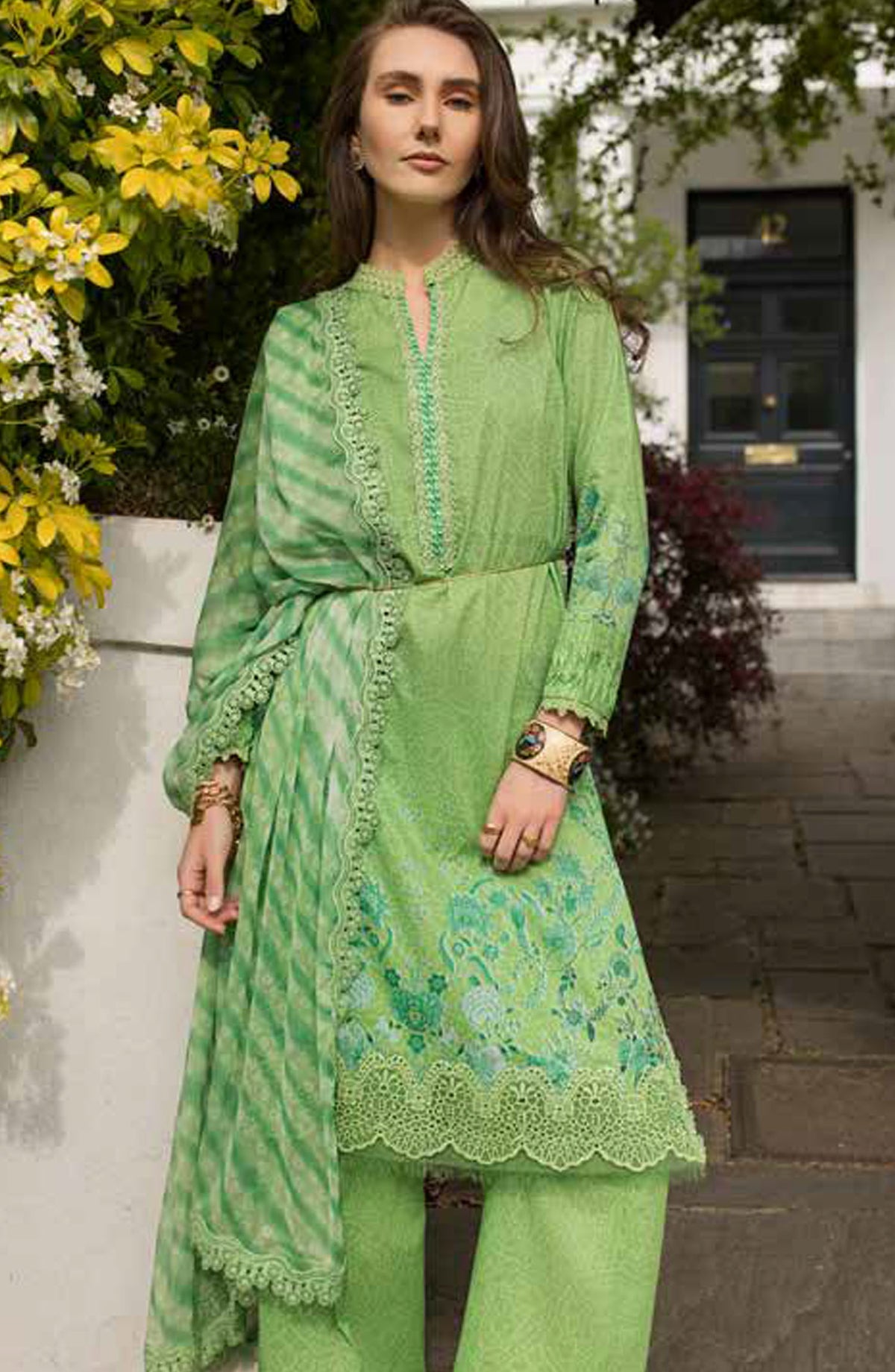 Sobia Nazir Basics Embroidered Lawn Unstitched 3 Piece Suit - SN25BS - 7B - Green - Summer Collection