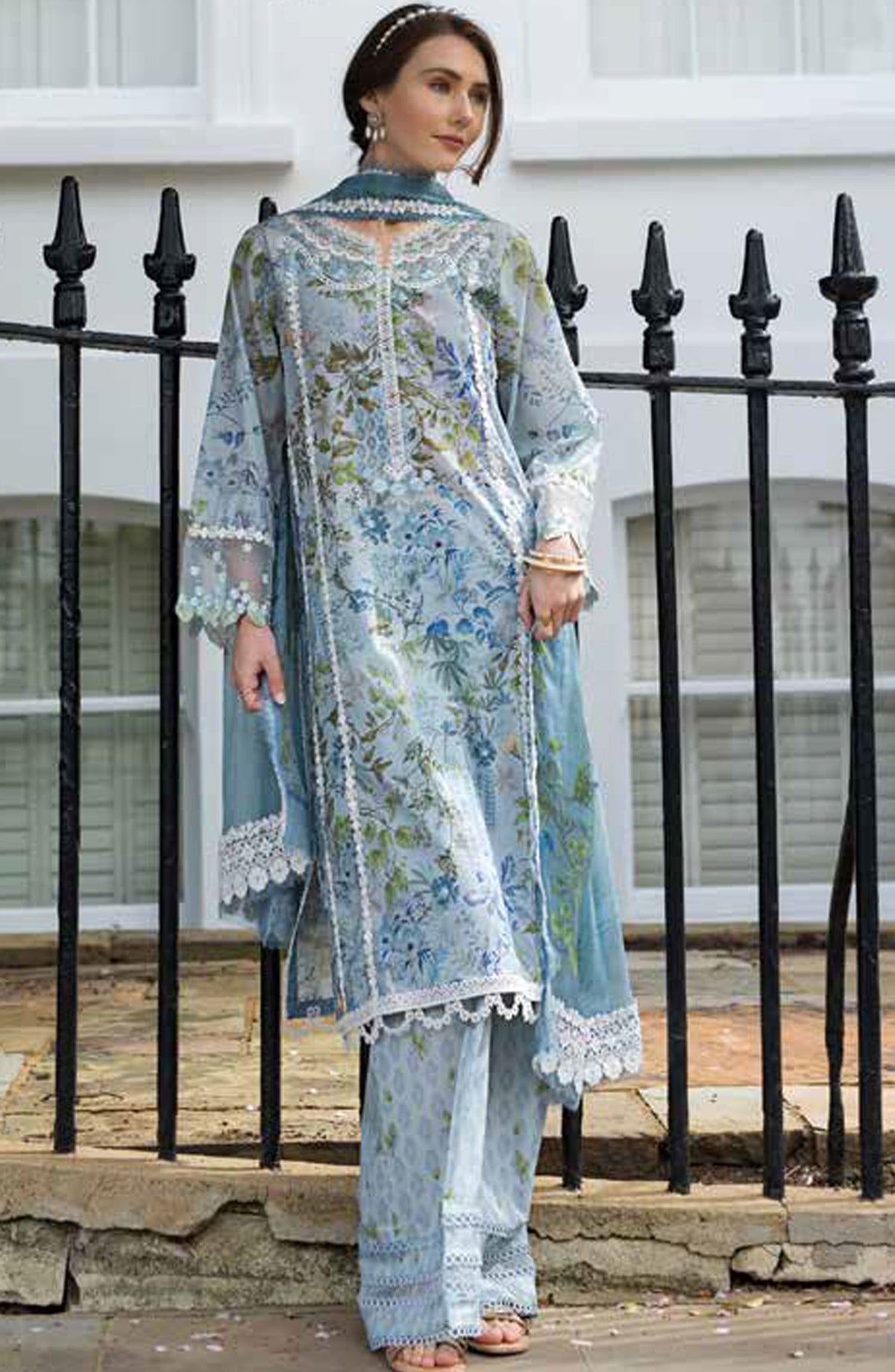 Sobia Nazir Basics Embroidered Lawn Unstitched 3 Piece Suit - SN25BS - 6A - Blue - Summer Collection