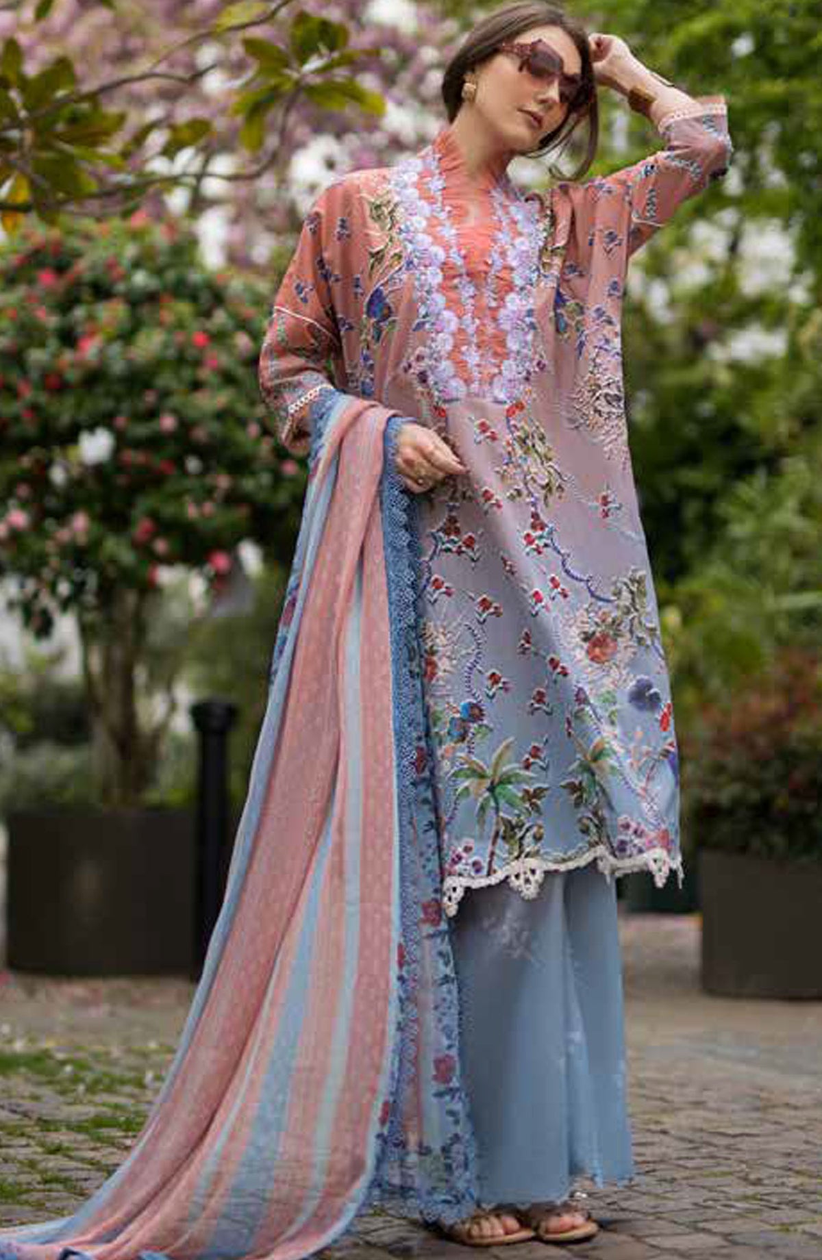 Sobia Nazir Basics Embroidered Lawn Unstitched 3 Piece Suit - SN25BS - 2A - Blue - Summer Collection