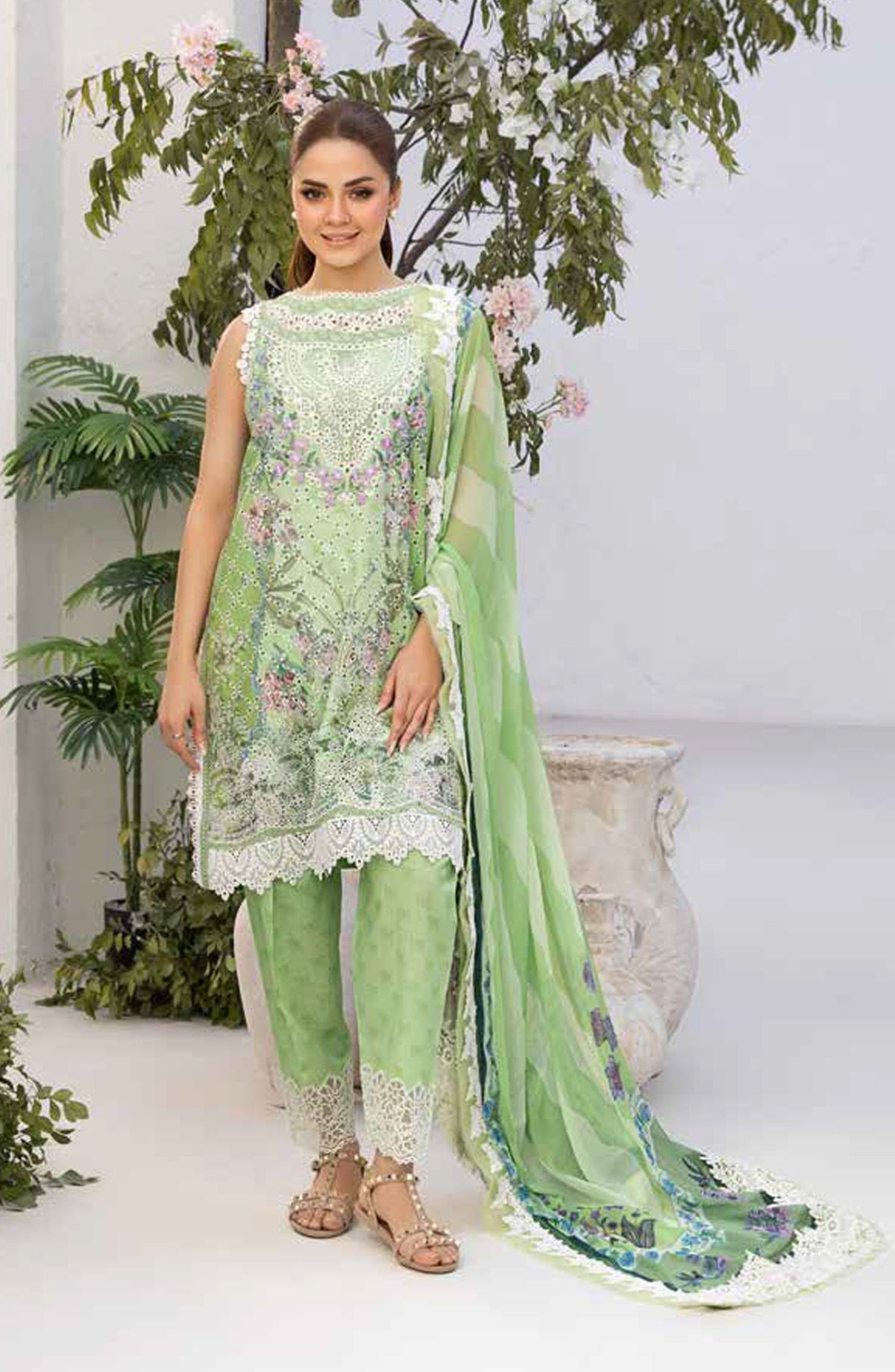 Vital by Sobia Nazir Embroidered Lawn Unstitched 3 Piece Suit - V-12 A - SBN25VL - Green - Summer Collection