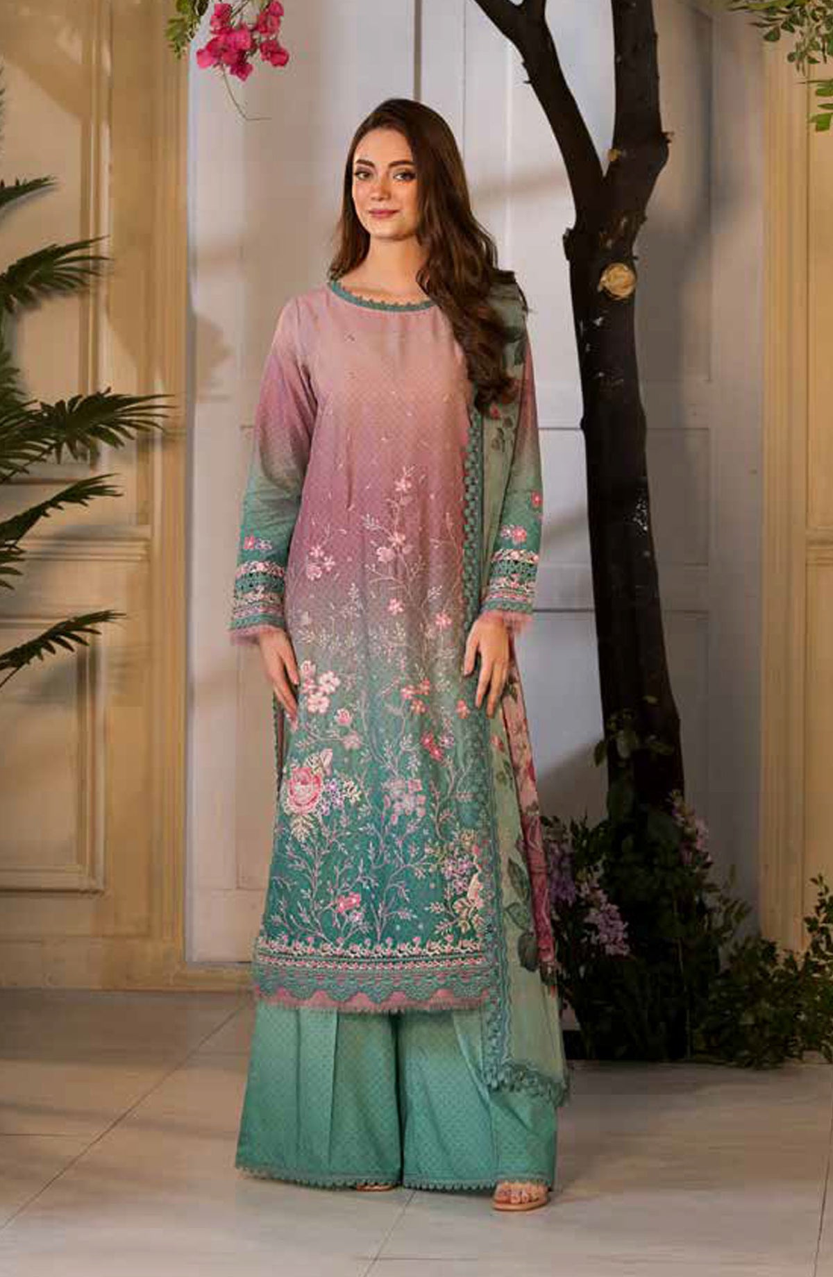 Vital by Sobia Nazir Embroidered Lawn Unstitched 3 Piece Suit - V-11 A - SBN25VL - Pink - Summer Collection