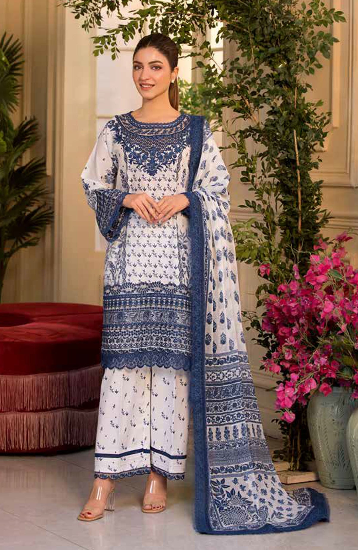Vital by Sobia Nazir Embroidered Lawn Unstitched 3 Piece Suit - V-10 B - SBN25VL - White - Summer Collection