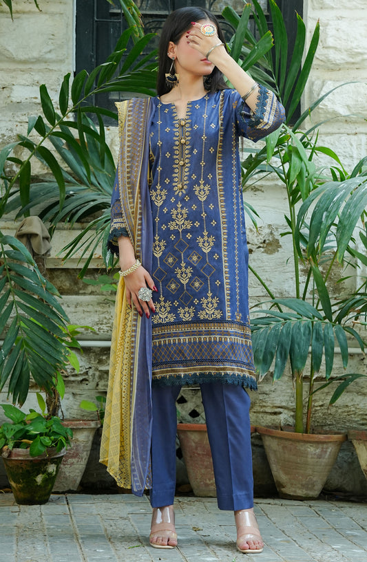 Soirees by Maryum Maniya Embroidered Lawn Unstitched 3 Piece Suit - SS-56 - MM25SS7 - Blue - summer Collection