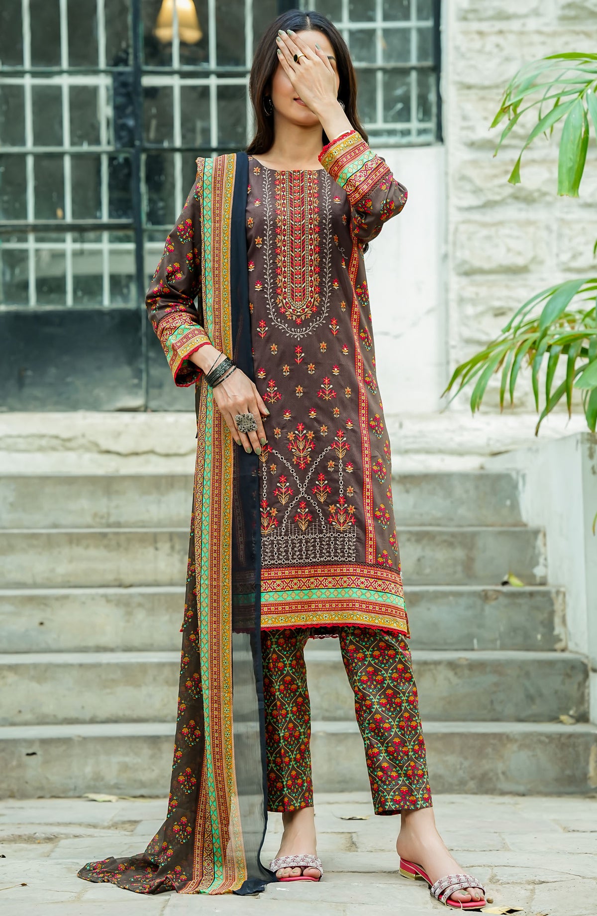 Soirees by Maryum Maniya Embroidered Lawn Unstitched 3 Piece Suit - SS-60 - MM25SS7 - Brown - summer Collection