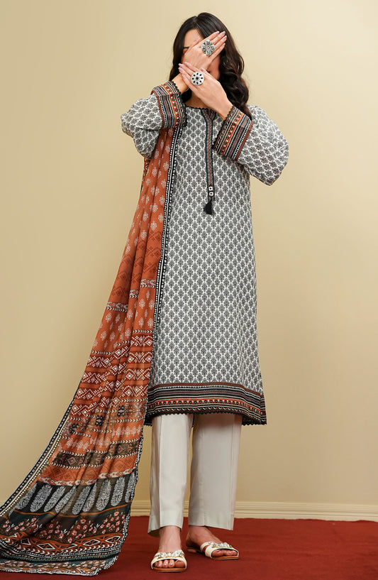Satori by Amna Khadija Printed Lawn Stitched 3 Piece Suit - SSRP-01 - AM25SSRP - White - Summer Collection