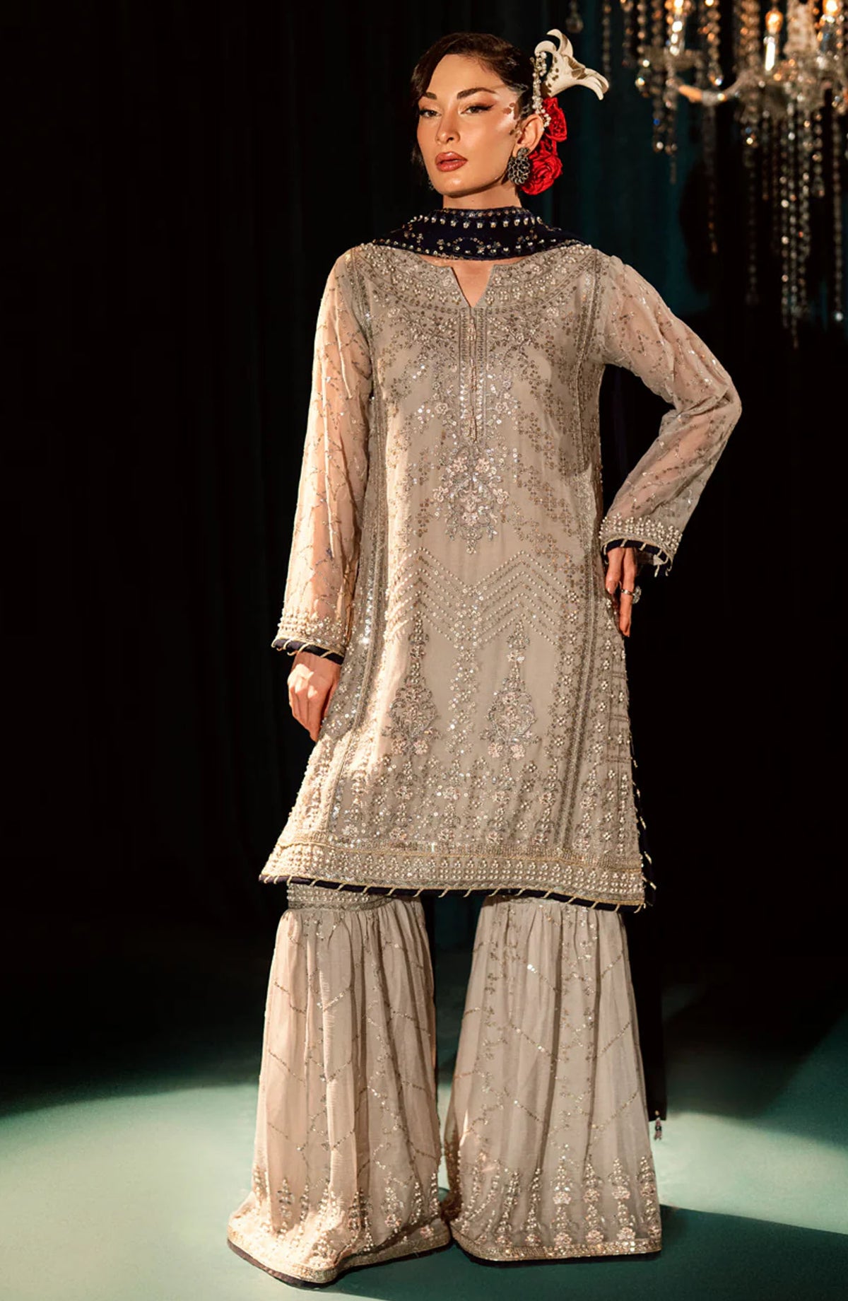 Elara by Shamooz Embroidered Chiffon Unstitched 3 Piece Suit - SU-0122 Kubra - SMZ25EF - Grey - Festive Collection