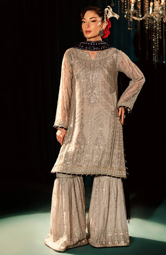 Elara by Shamooz Embroidered Chiffon Unstitched 3 Piece Suit - SU-0122 Kubra - SMZ25EF - Grey - Festive Collection