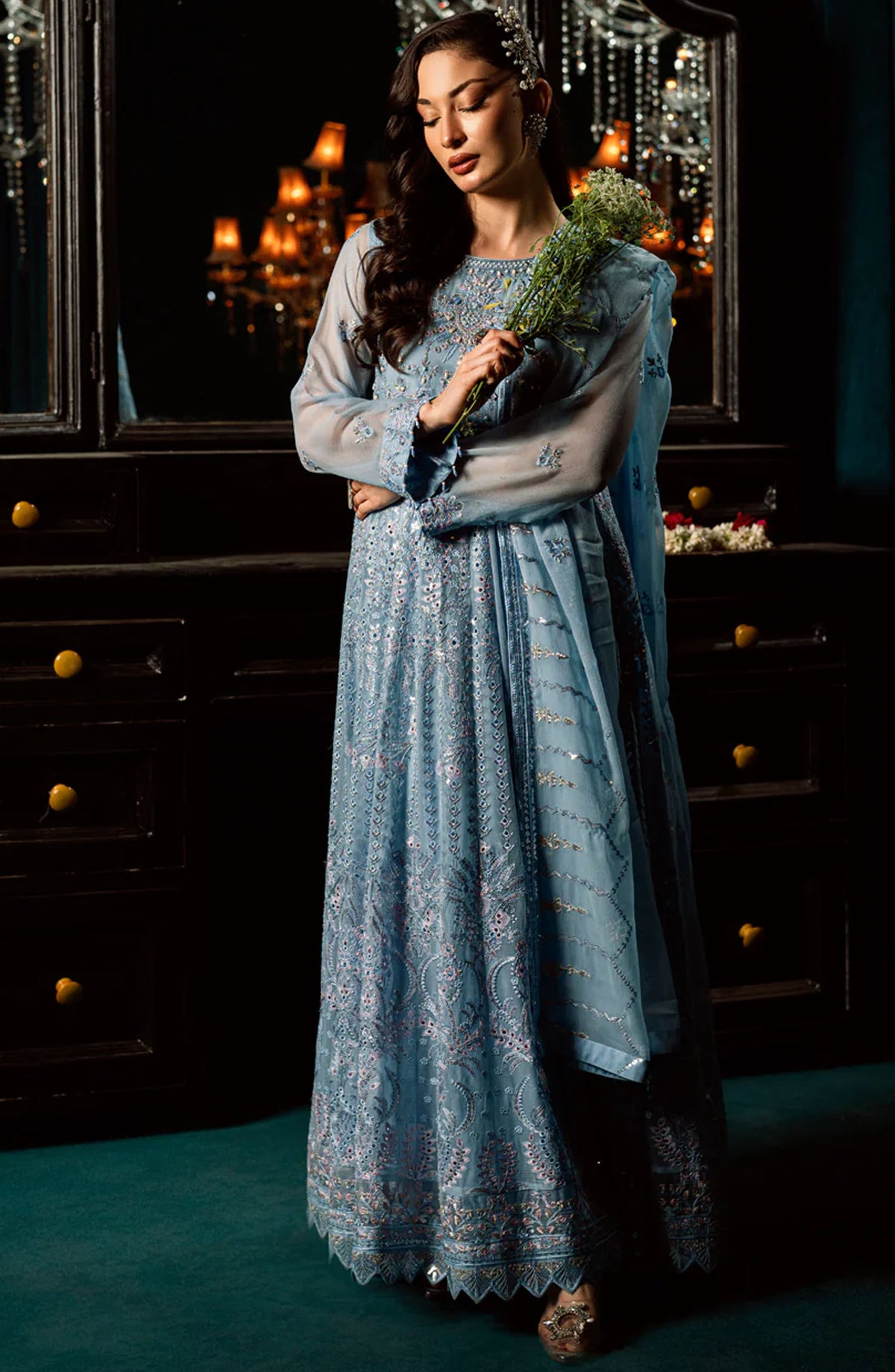 Elara by Shamooz Embroidered Chiffon Unstitched 3 Piece Suit - SU-0123 Sawaan - SMZ25EF - Blue - Festive Collection