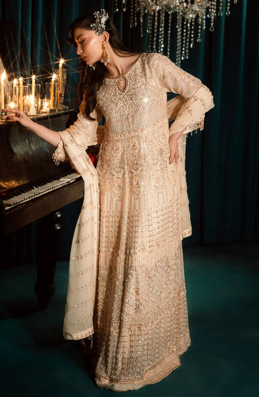Elara by Shamooz Embroidered Chiffon Unstitched 3 Piece Suit - SU-0124 Roha - SMZ25EF - Peach - Festive Collection