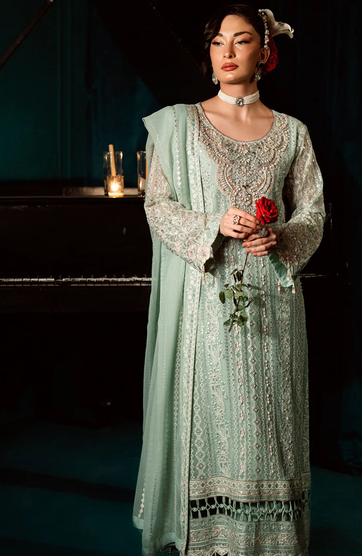 Elara by Shamooz Embroidered Chiffon Unstitched 3 Piece Suit - SU-0125 Ayra - SMZ25EF - Green - Festive Collection