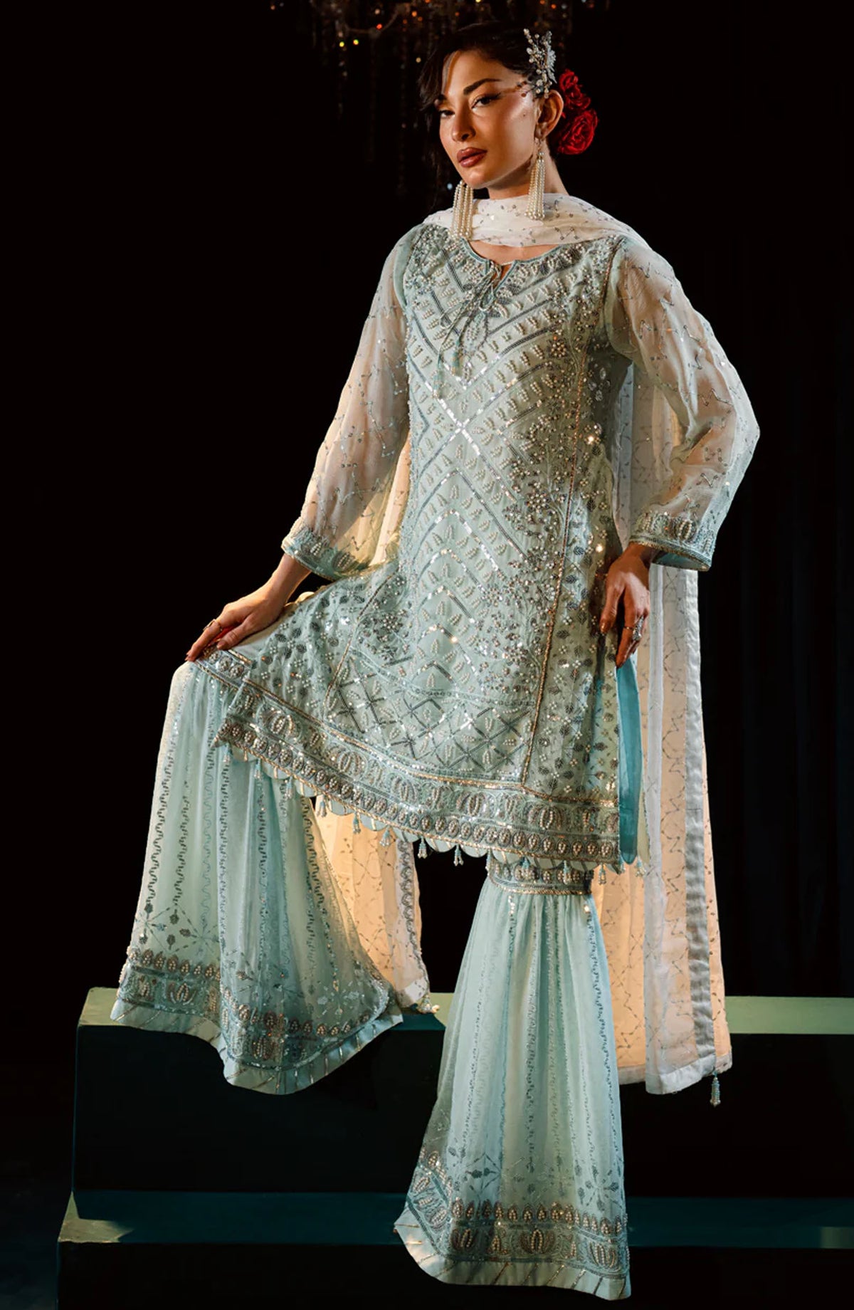 Elara by Shamooz Embroidered Chiffon Unstitched 3 Piece Suit - SU-0126 Ruchi - SMZ25EF - Blue - Festive Collection