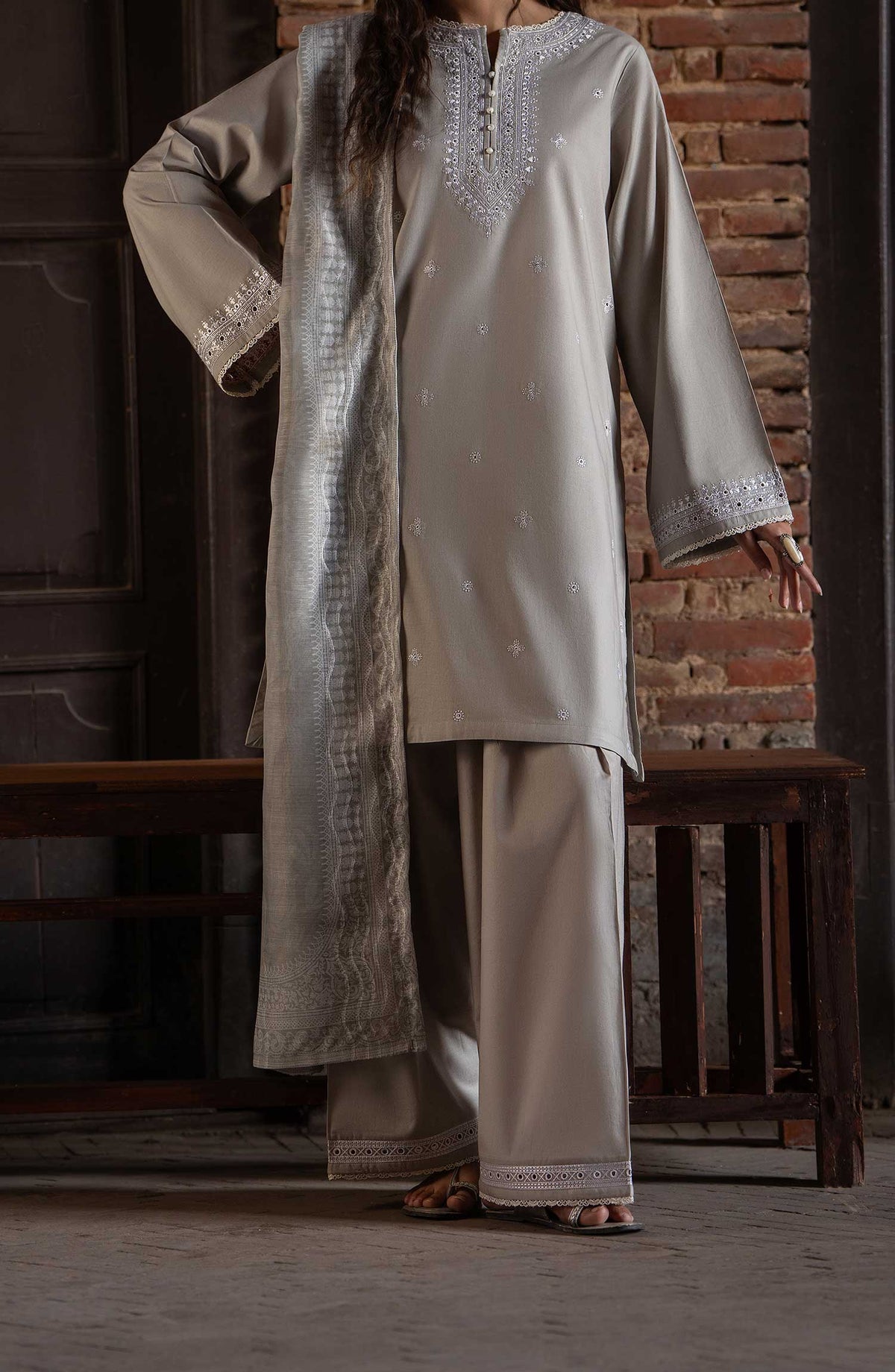 Bazaar by Casual Lite Embroidered Cotton Lawn Stitched 3 Piece Suit - Subtle Grey - CL25BS - Summer Collection