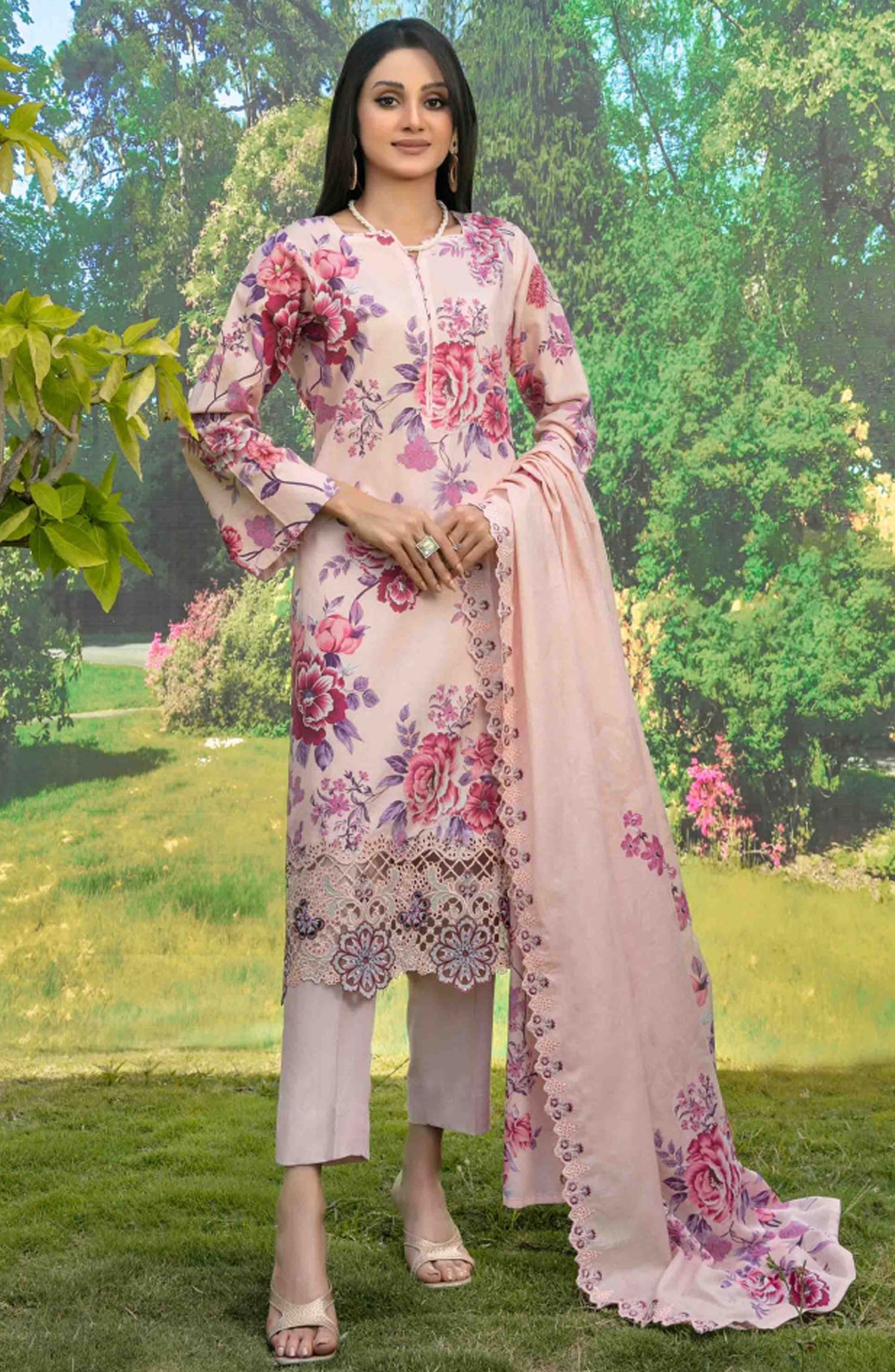 Suleika by Tawakkal Fabrics Embroidered Lawn Unstitched 3 Piece Suit - D-1255 - TF25SUV3 - Pink - Summer Collection