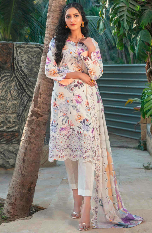 Suleika by Tawakkal Fabrics Embroidered Lawn Unstitched 3 Piece Suit - D-1247 - TF25SUV3 - White - Summer Collection