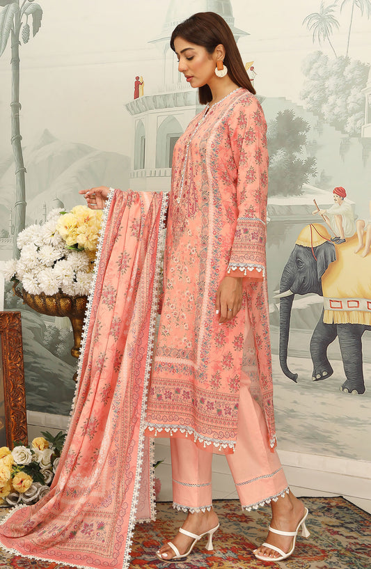 Mausummery Printed Lawn Unstitched 3 Piece Suit - Gladiolus - MU25SSUL - Peach - Summer Collection