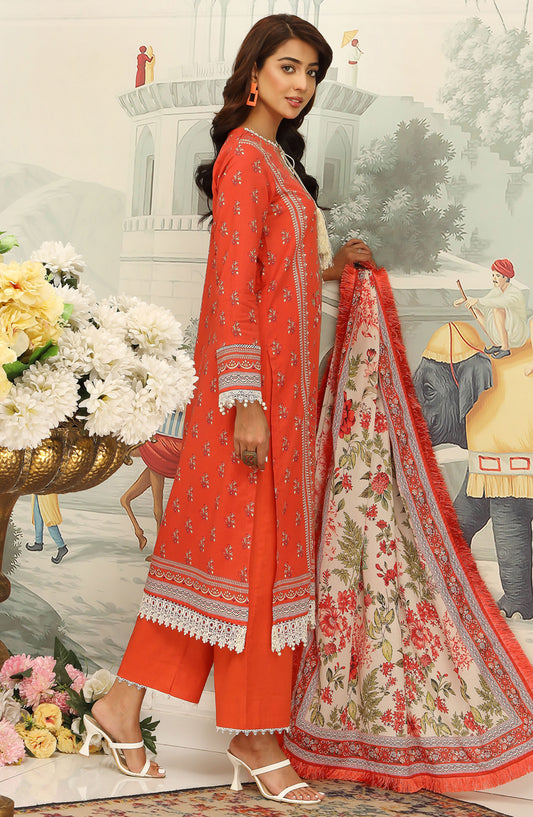 Mausummery Printed Lawn Unstitched 3 Piece Suit - Calendula - MU25SSUL - Orange - Summer Collection