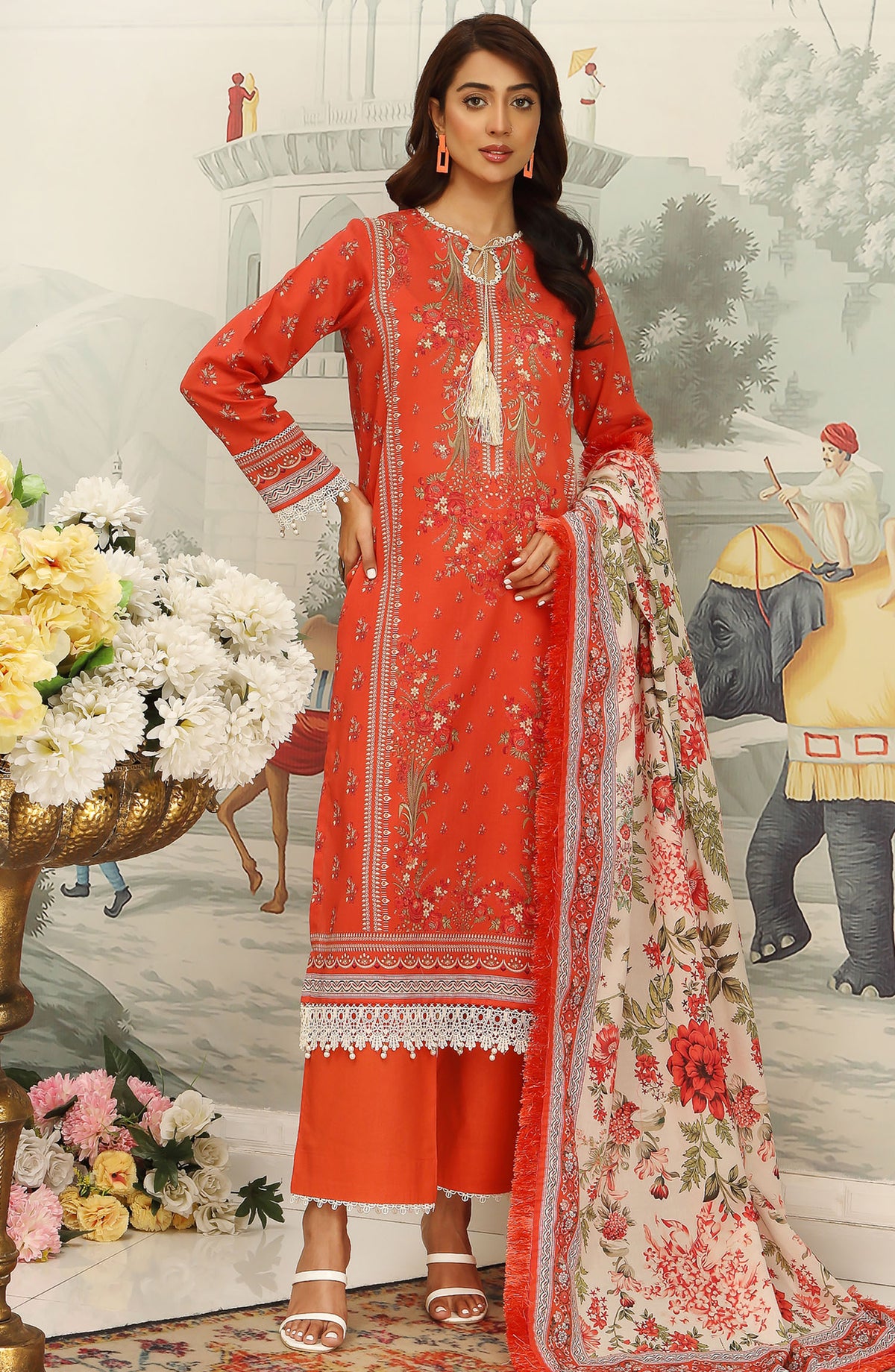 Mausummery Printed Lawn Unstitched 3 Piece Suit - Calendula - MU25SSUL - Orange - Summer Collection