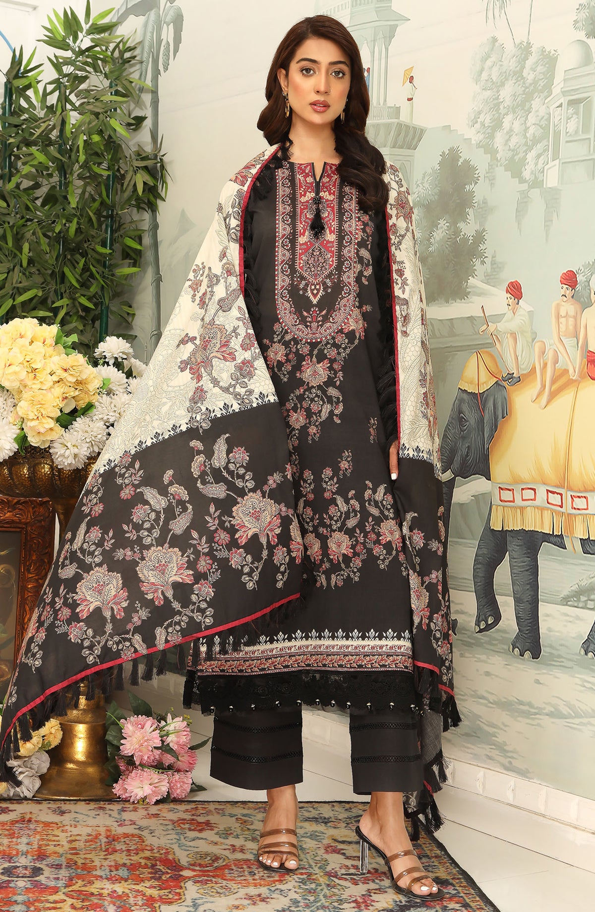 Mausummery Printed Lawn Unstitched 3 Piece Suit - Noir - MU25SSUL - Black - Summer Collection