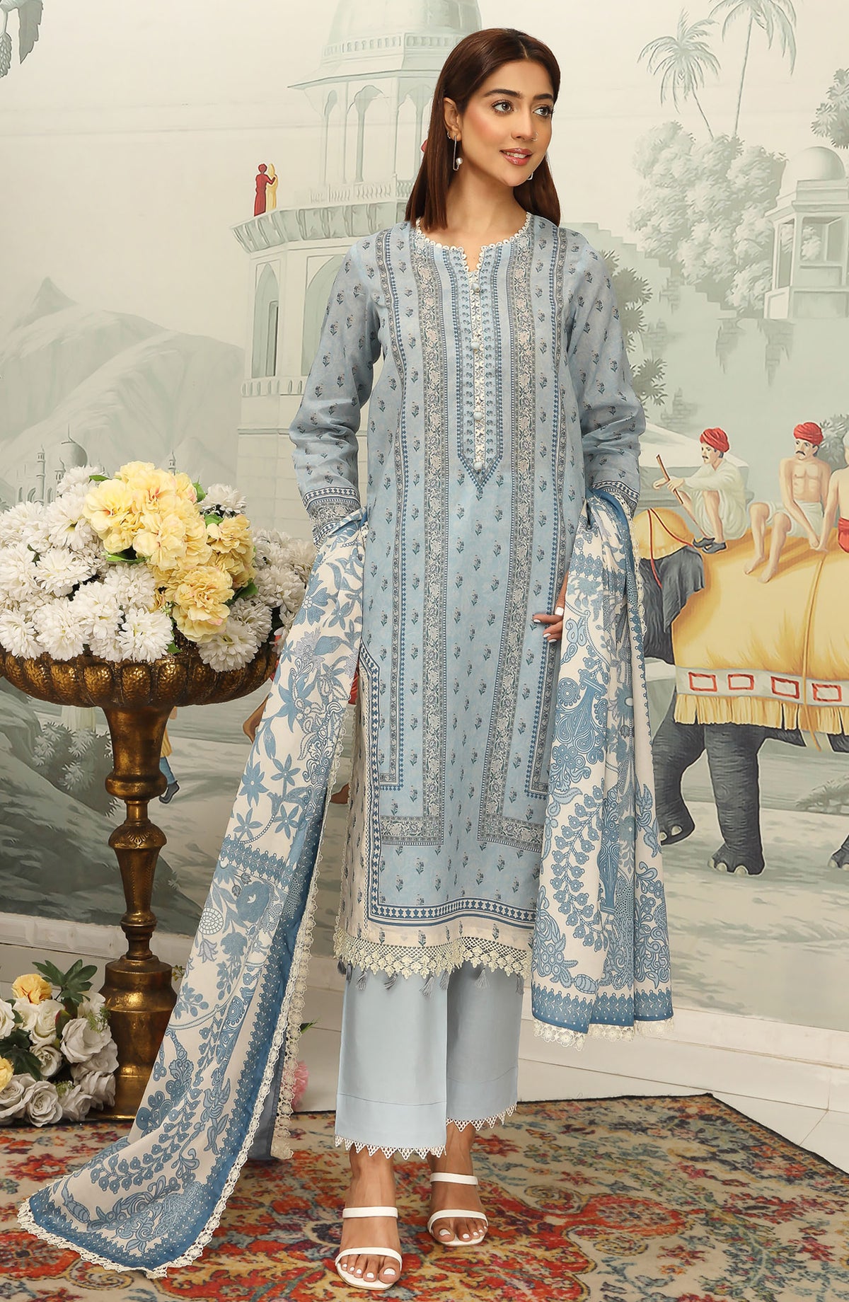 Mausummery Printed Lawn Unstitched 3 Piece Suit - Iris - MU25SSUL - Blue - Summer Collection