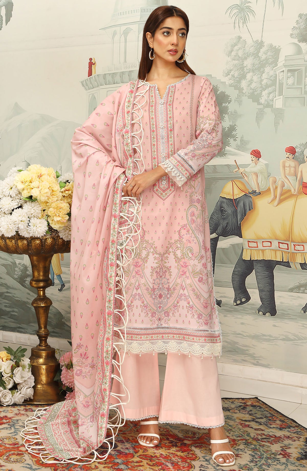 Mausummery Printed Lawn Unstitched 3 Piece Suit - Camellia - MU25SSUL - Pink - Summer Collection