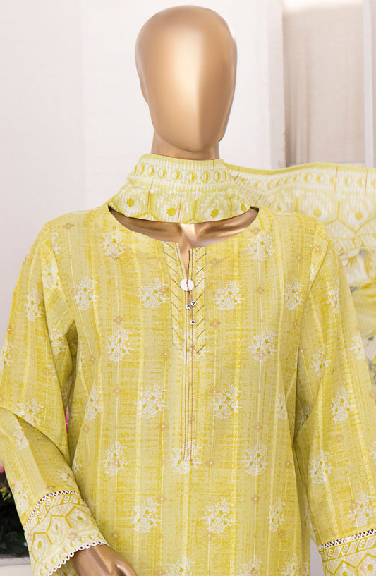 HZ Textile Printed Lawn Unstitched 3 Piece Suit - NJP-01 - HZ25NKJP - Yellow - Summer Collection
