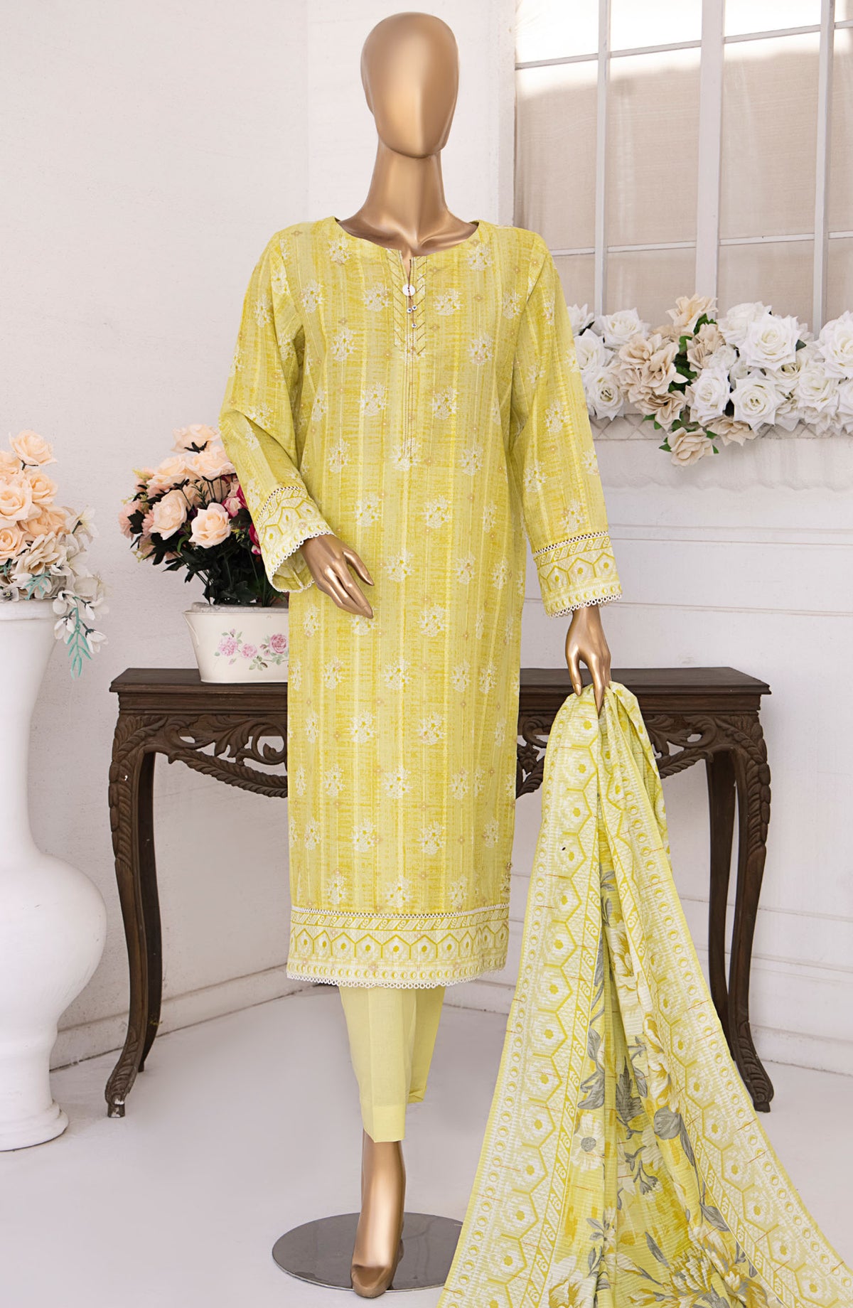 HZ Textile Printed Lawn Unstitched 3 Piece Suit - NJP-01 - HZ25NKJP - Yellow - Summer Collection