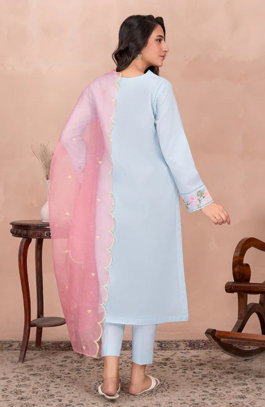 La Rosaa Embroidered Cotton Lawn Stitched 3 Piece - Skyla 3Pc - LRS25EE - Blue - Eid Collection