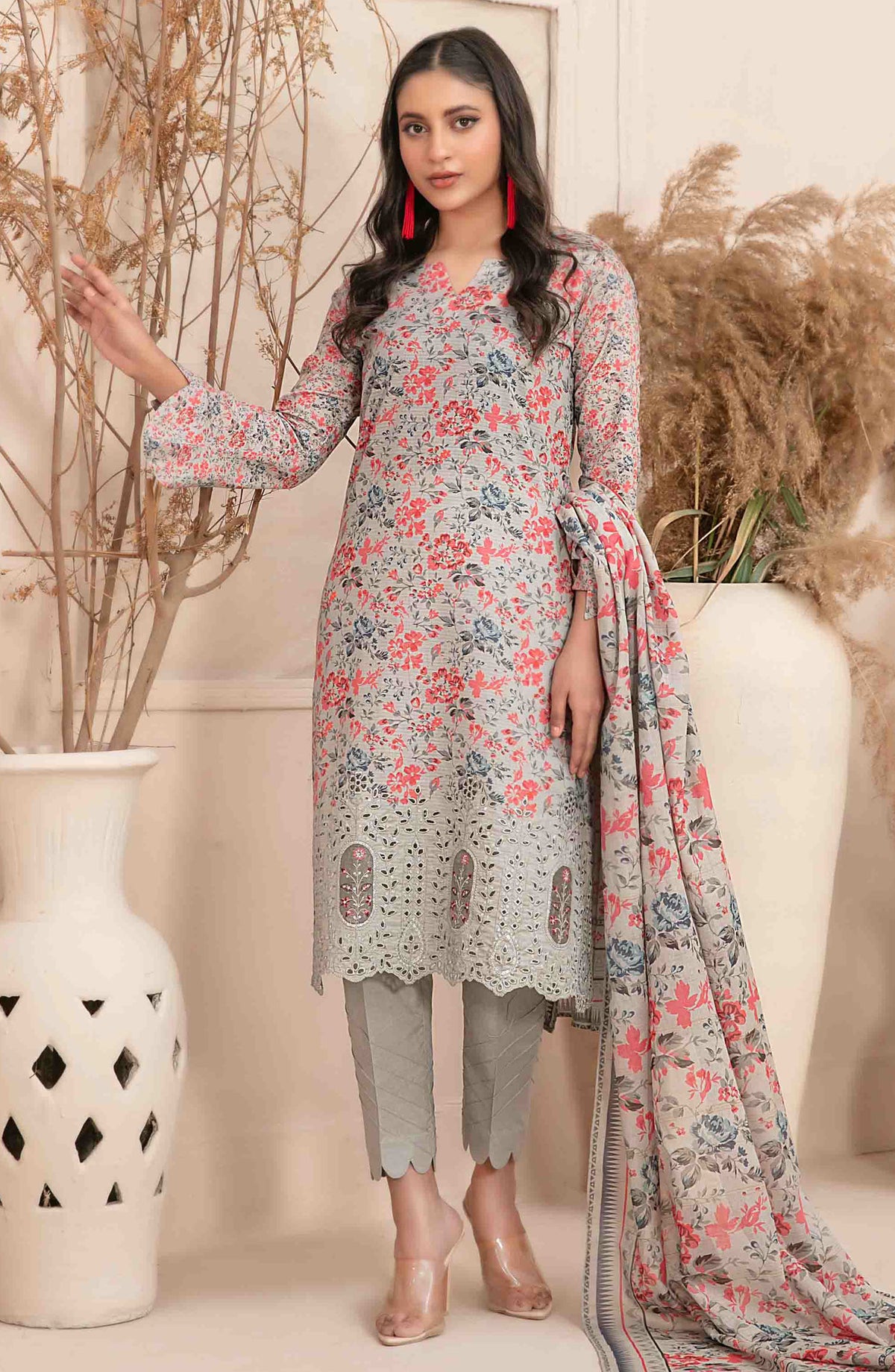 Meheroon by Tawakkal Fabrics Embroidered Lawn Unstitched 3 Piece Suit - D-1109 - TF25MELDPV2 - Grey - Summer Collection