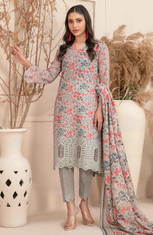 Meheroon by Tawakkal Fabrics Embroidered Lawn Unstitched 3 Piece Suit - D-1109 - TF25MELDPV2 - Grey - Summer Collection