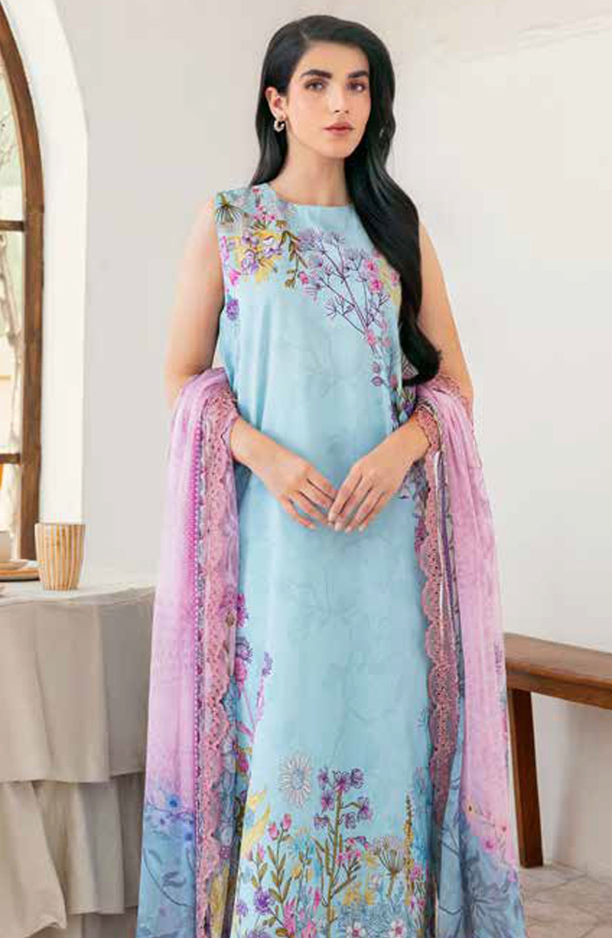 Florent Printed Lawn Unstitched 3 Piece Suit - FL-09 - FL25LUP - Blue - Summer Collection