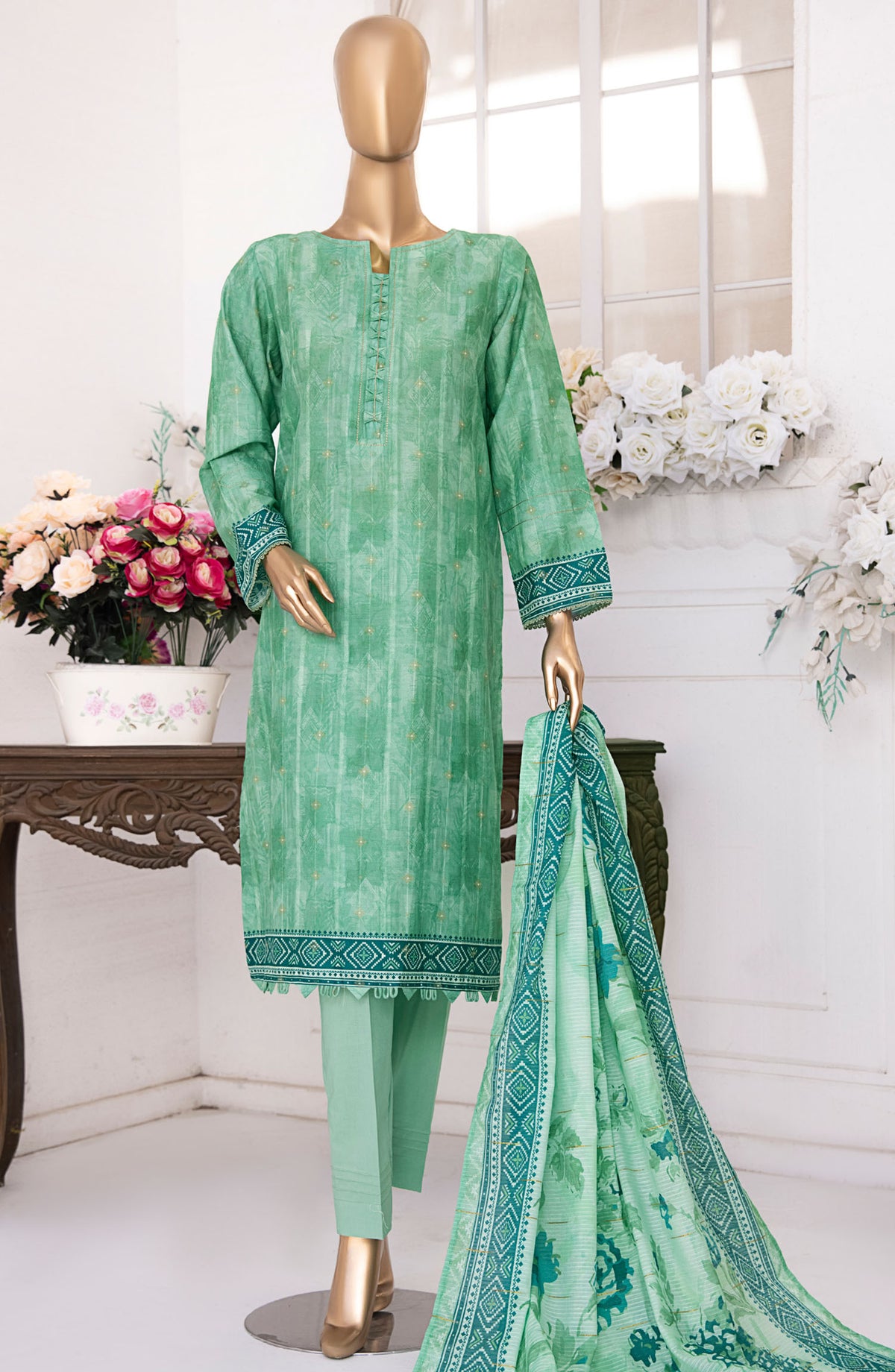 HZ Textile Printed Lawn Unstitched 3 Piece Suit - NJP-04 - HZ25NKJP - Green - Summer Collection