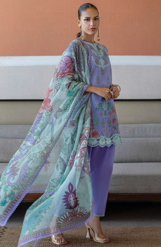 Tahra by Zainab Chottani Embroidered Lawn Unstitched 3 Piece Suit - D-15 - ZC25THEL - Purple - Summer Collection