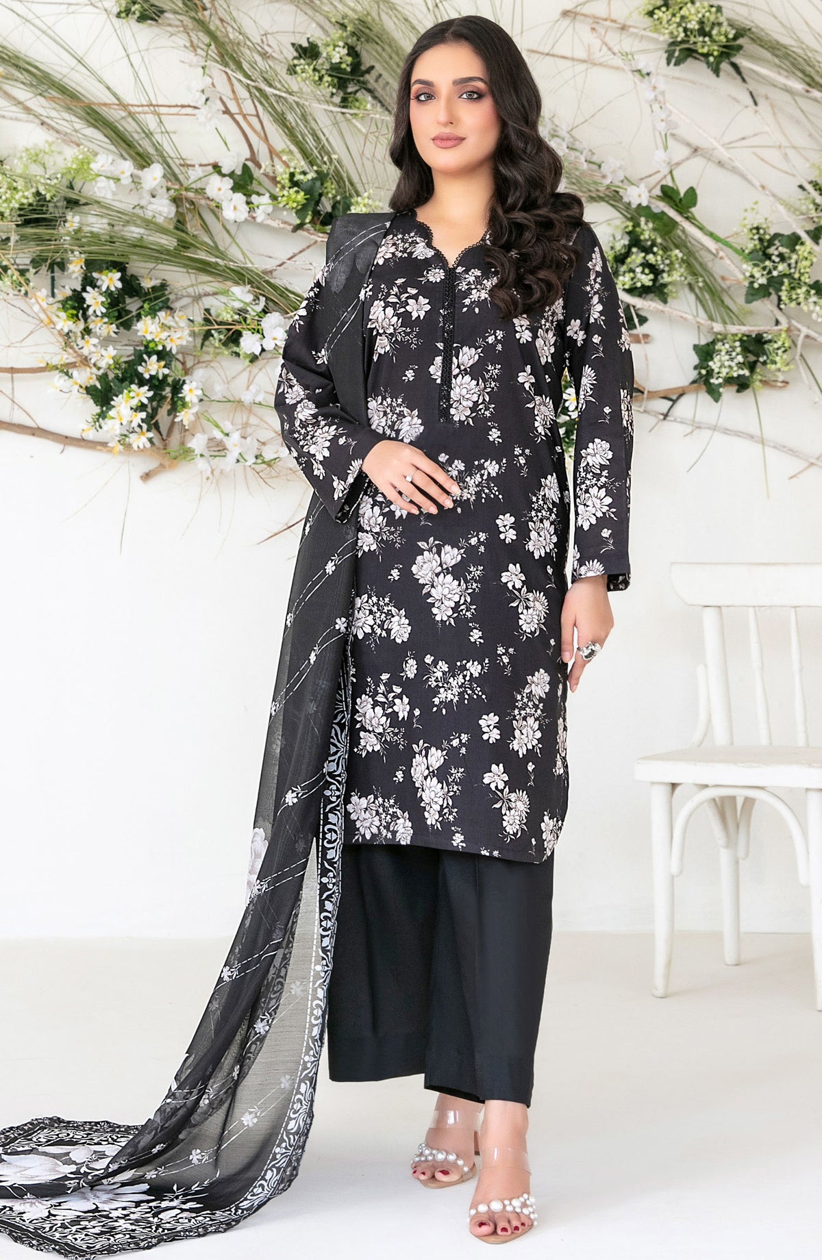 Sehra by Tawakkal Fabrics Digital Printed Lawn Unstitched 3 Piece Suit - TF25SHR - D-1180 - Black - Summer Collection
